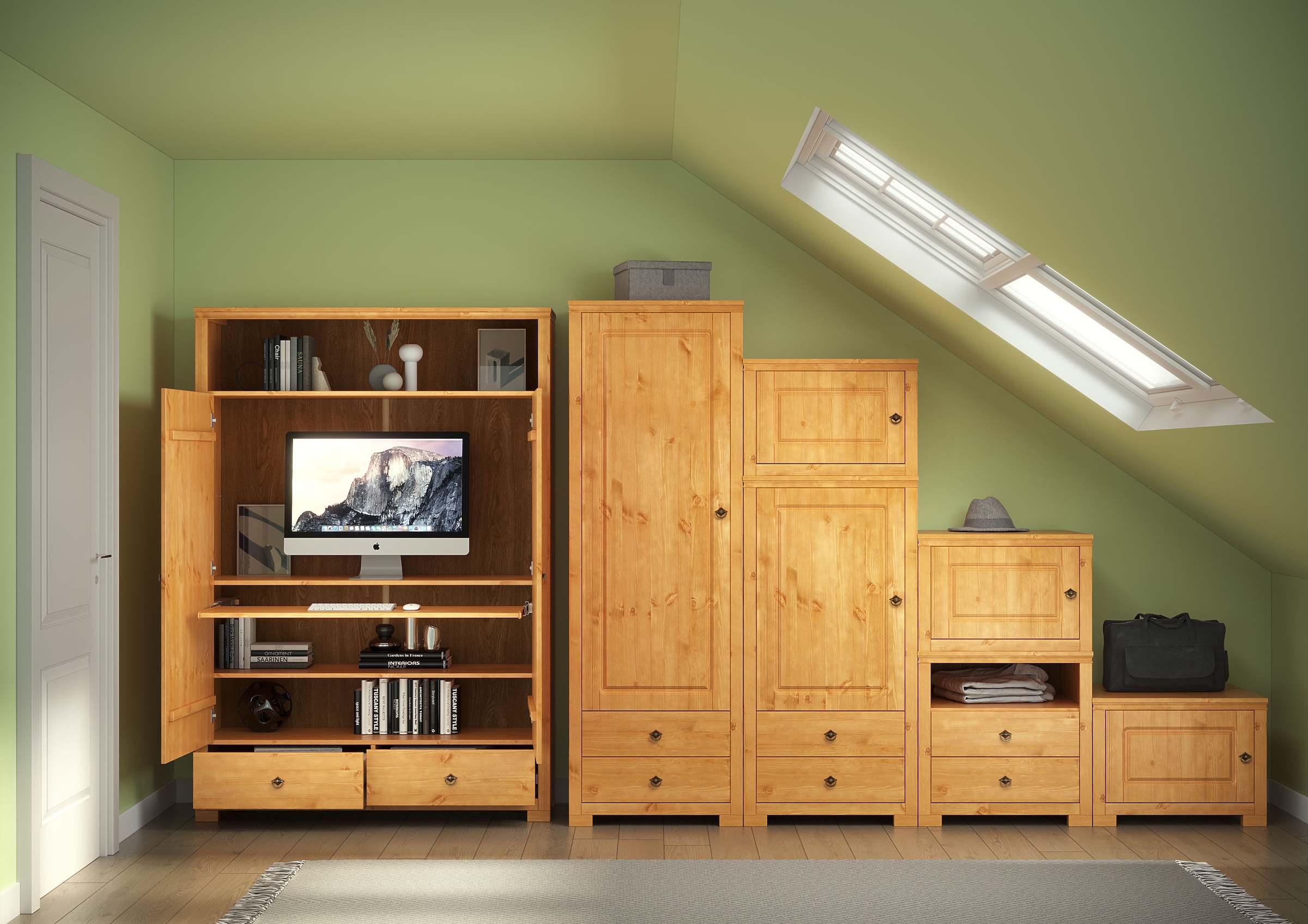 OTTO home Wäscheschrank »Clarius, Neuheit! Smarter ALLESKÖNNER, Mehrzweckschrank, Büroschrank«, (H/B/T ca. 180/125/40cm), mit Ausziehregal, Schublade, stabil + langlebig, Massivholz made in EU