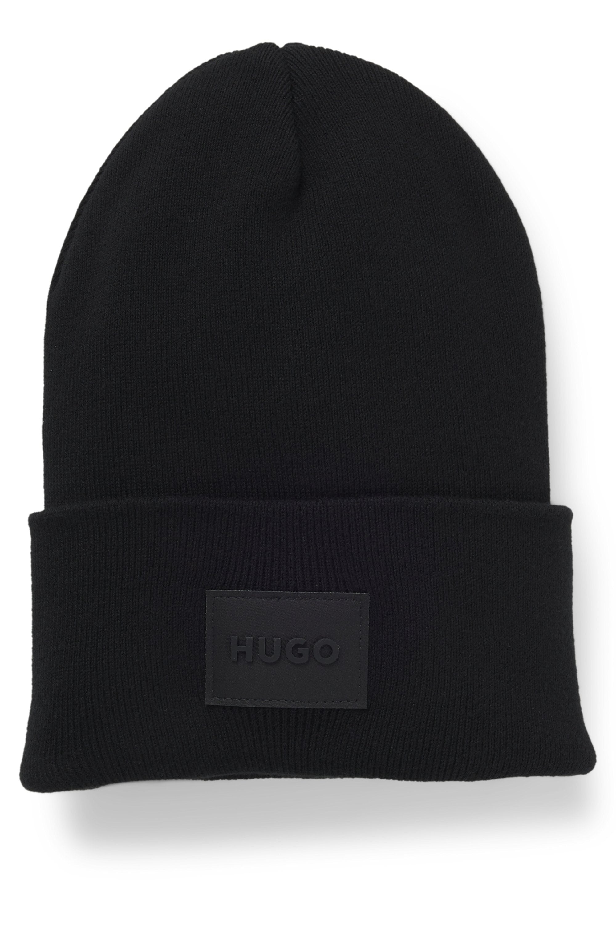 HUGO Strickmütze "Xevon", mit Label-Aufnäher, Baumwolle günstig online kaufen