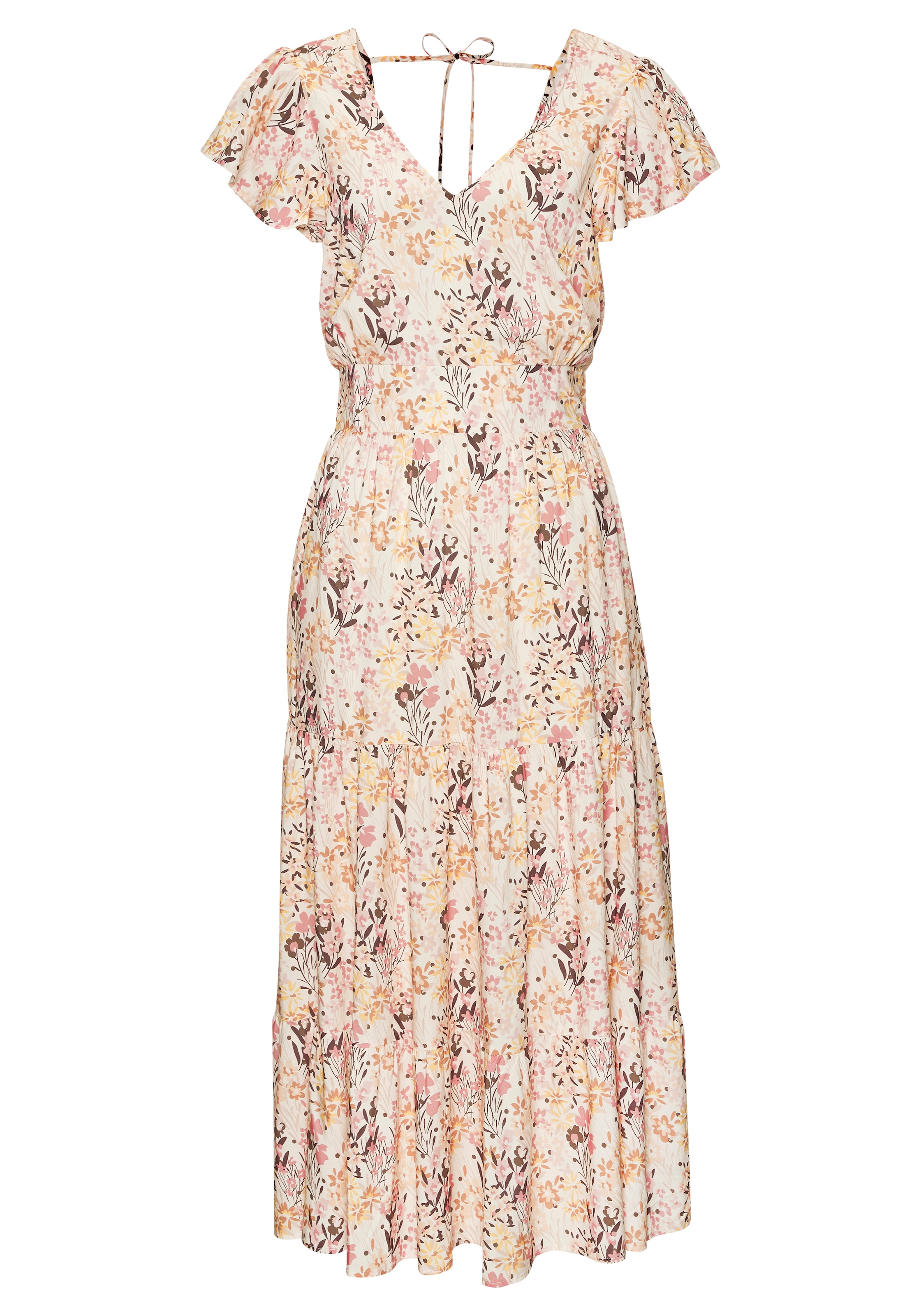 Vivance Midikleid »mit Blümchendruck und Flügelärmeln« Seitennahttaschen Elegantes Sommerkleid aus Webware, Blumenkleid, Druckkleid