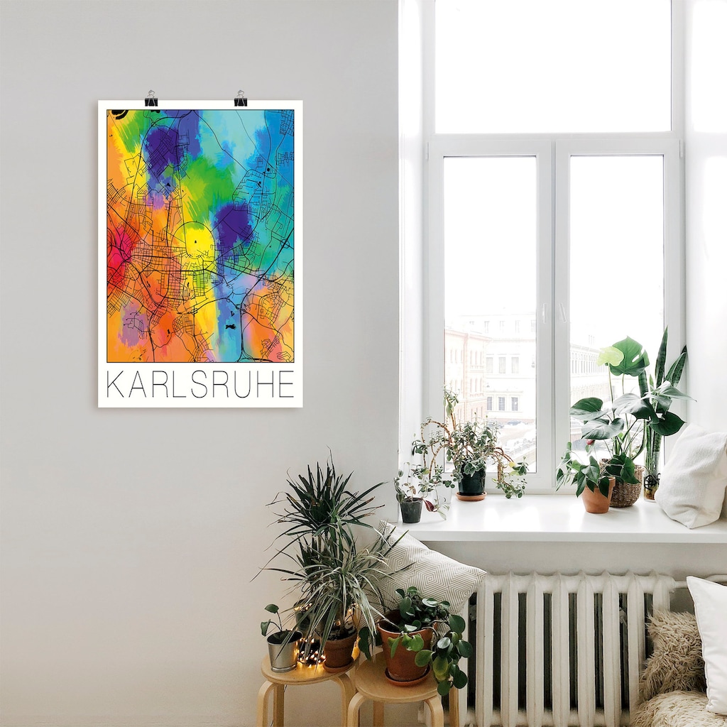 Artland Wandbild »Retro Karte Karlsruhe Aquarell«, Deutschland, (1 St.)