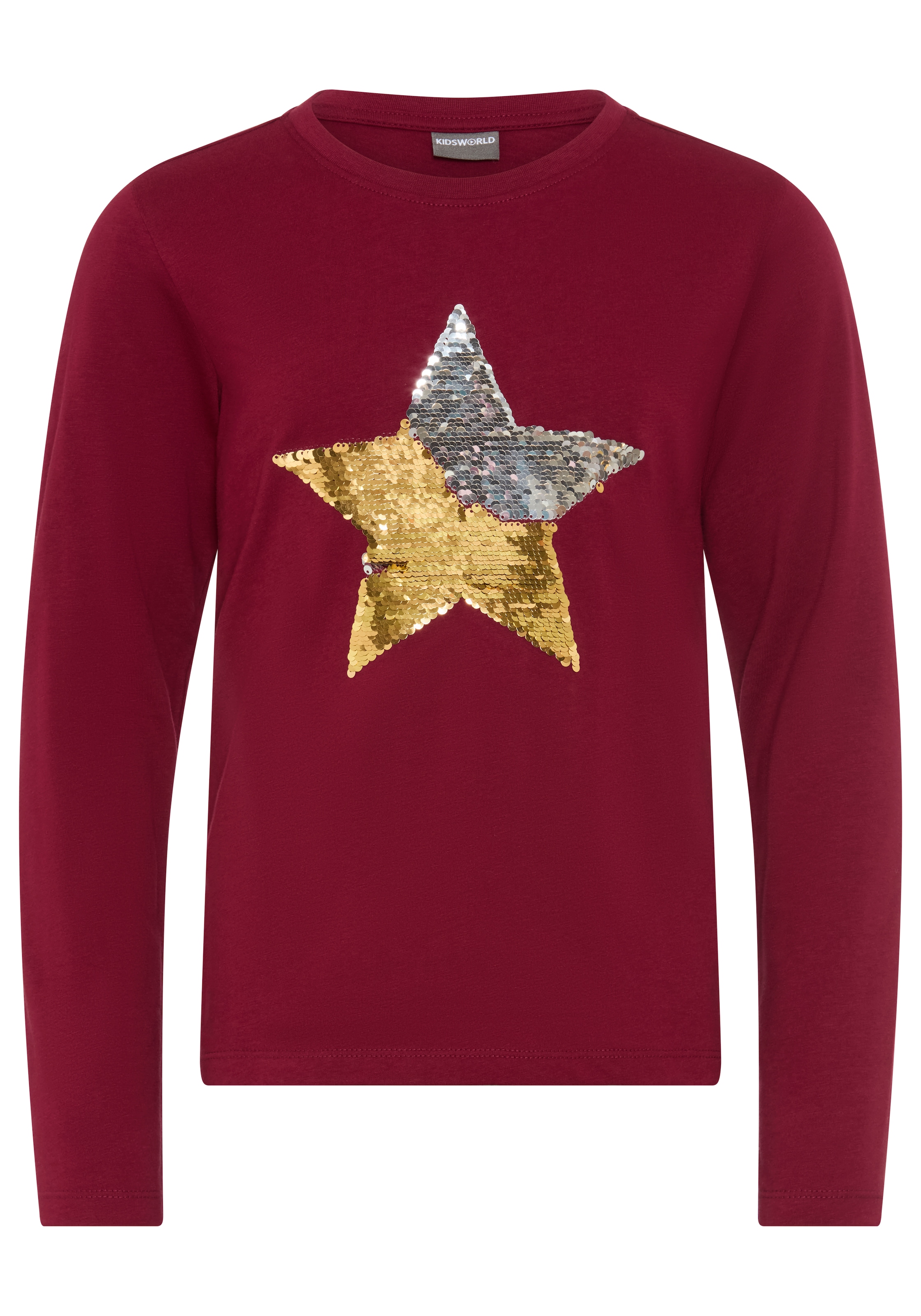 KIDSWORLD Langarmshirt »STERN« Langarm,  taillierter Schnitt,  mit glitzernden Pailletten