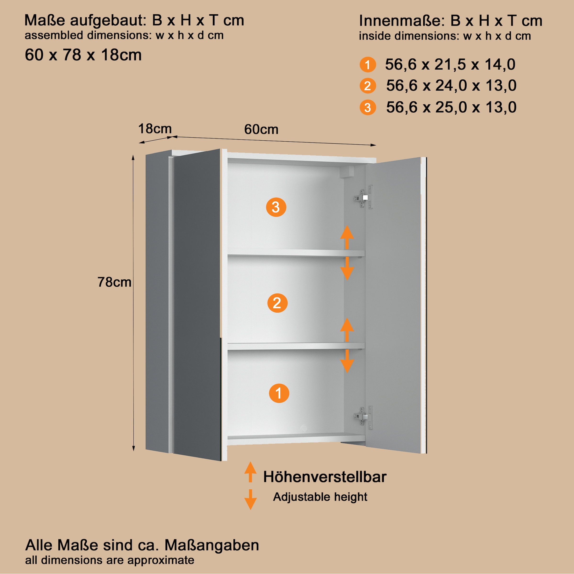 welltime Spiegelschrank »Prag« 1 Stk. tlg. Spiegelschrank mit 2 Spiegeltüren - (B/T/H) 60/18/78 cm