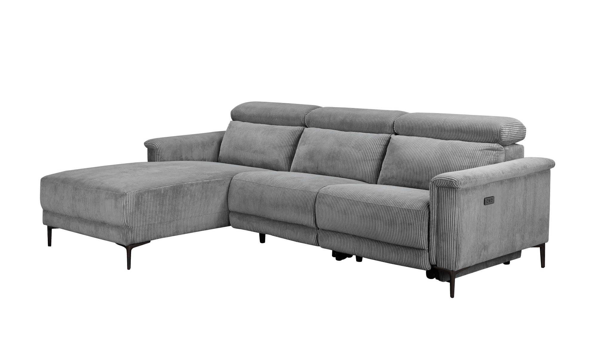 Places of Style Ecksofa »Lund in Cord, L-Form, 261 cm, manuelle und elektr. Relaxfunktion,«, USB-A und Kopfteilverstellung