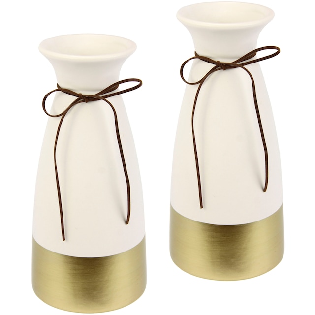 | BAUR matt Goldrand weiß Vasen »Dekovase«, I.GE.A. Dekovase Pampasgras SchleifeKeramik bestellen Set Zylinder 2er