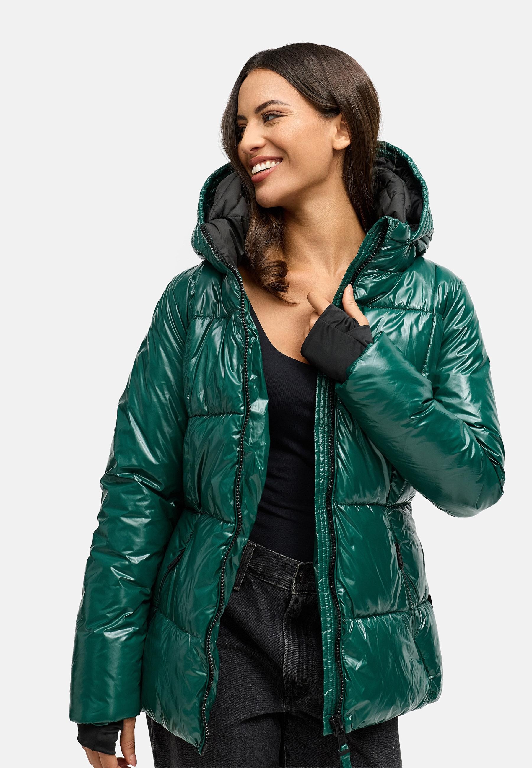 Navahoo Steppjacke »Eisglanz 14« mit Kapuze Glänzende Damen Winterjacke mit Taillengürtel