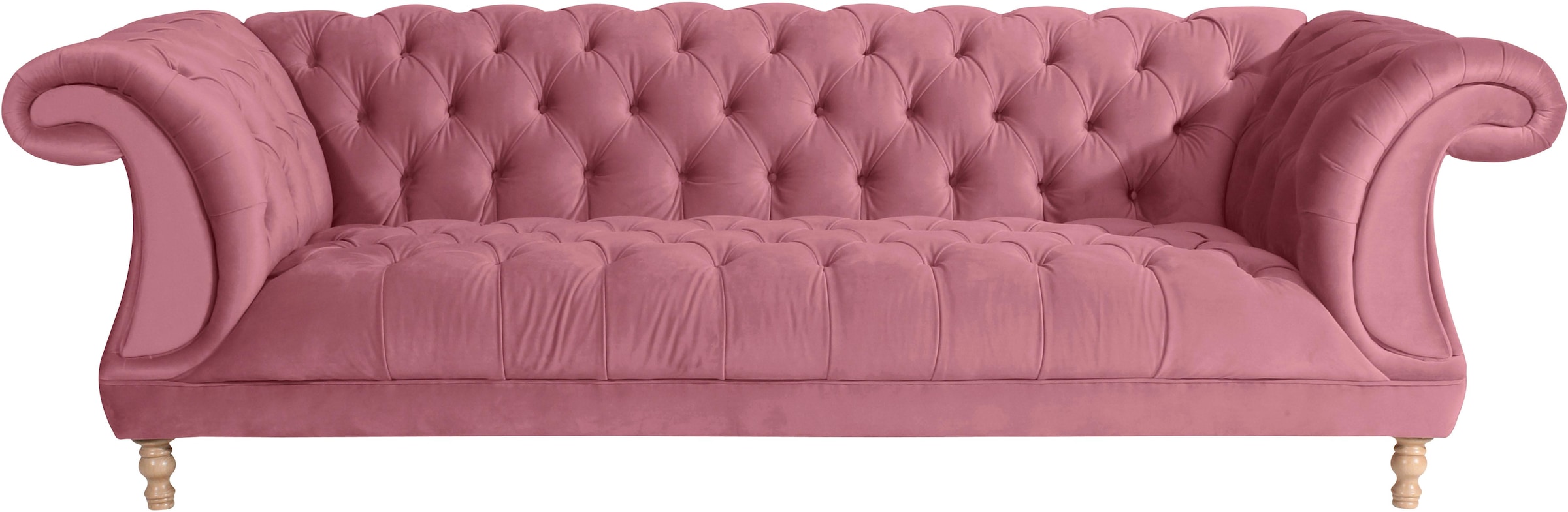 Max Winzer Chesterfield-Sofa "Isabelle", mit Knopfheftung & gedrechselten Füßen in Buche natur, Breite 260 cm