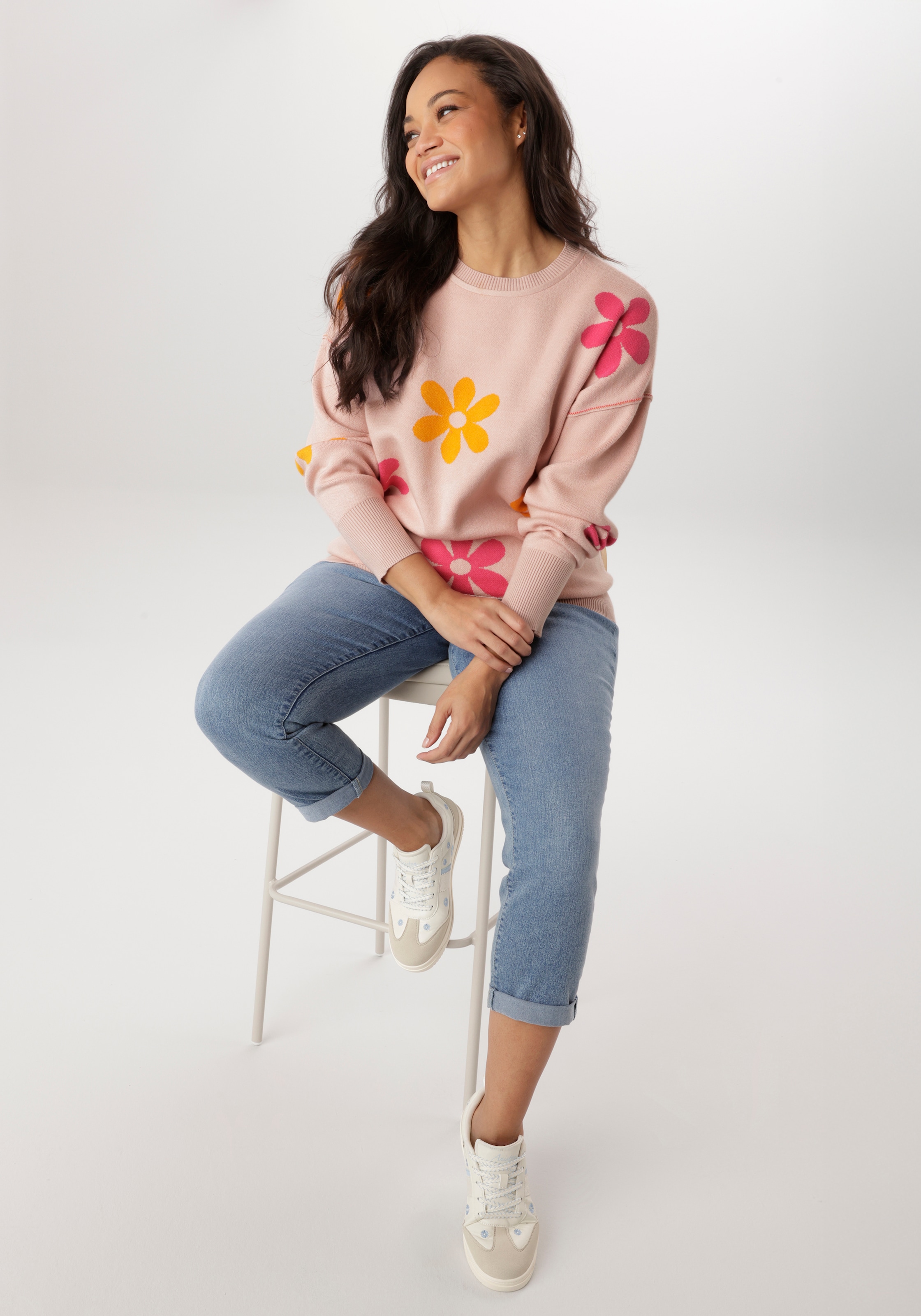 Aniston PLUS Strickpullover mit eingestricktem Blumenmuster
