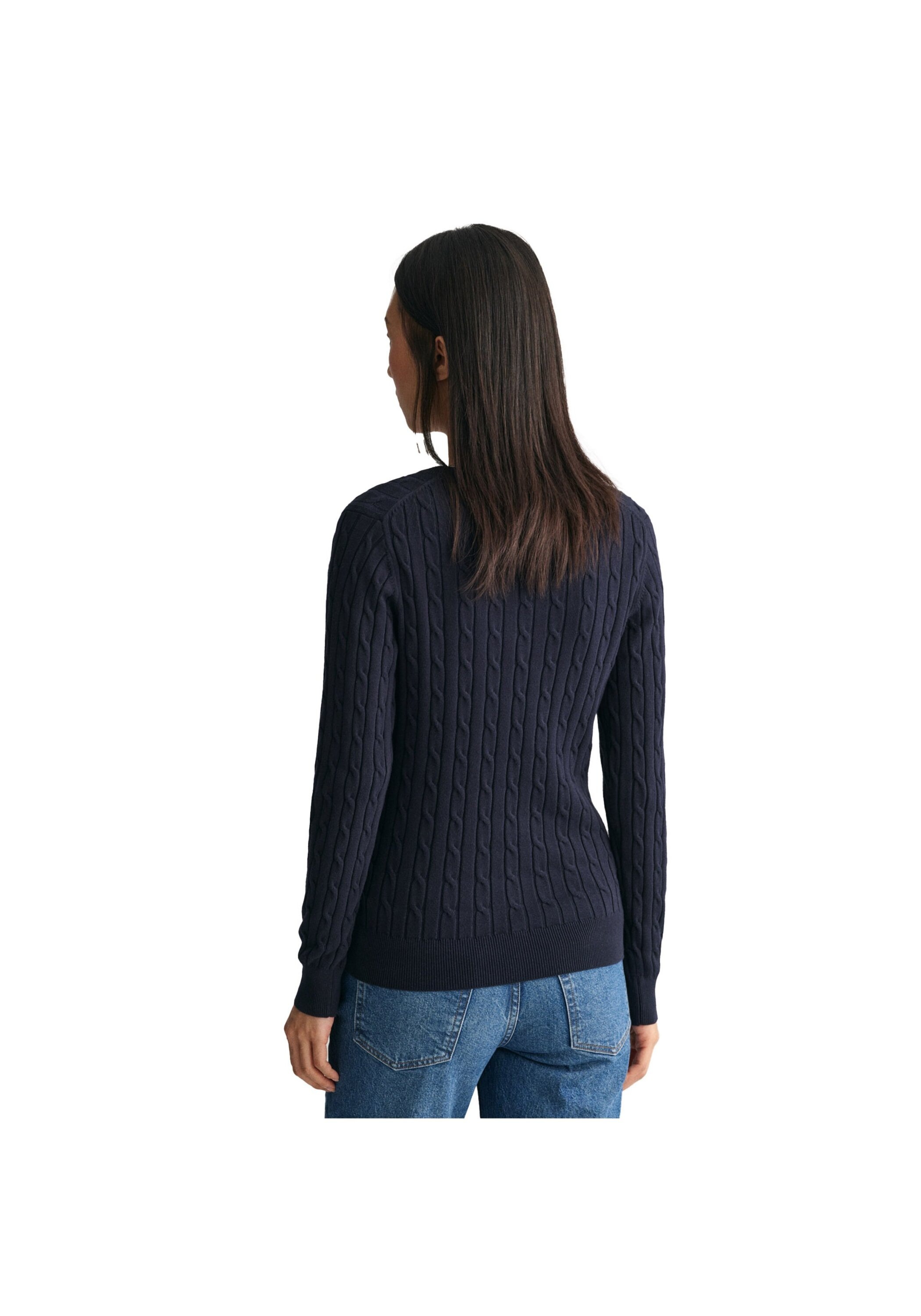GANT Stretch Cotton Cable Crew Neck Sweater Dam, EVENING BLUE, S 4