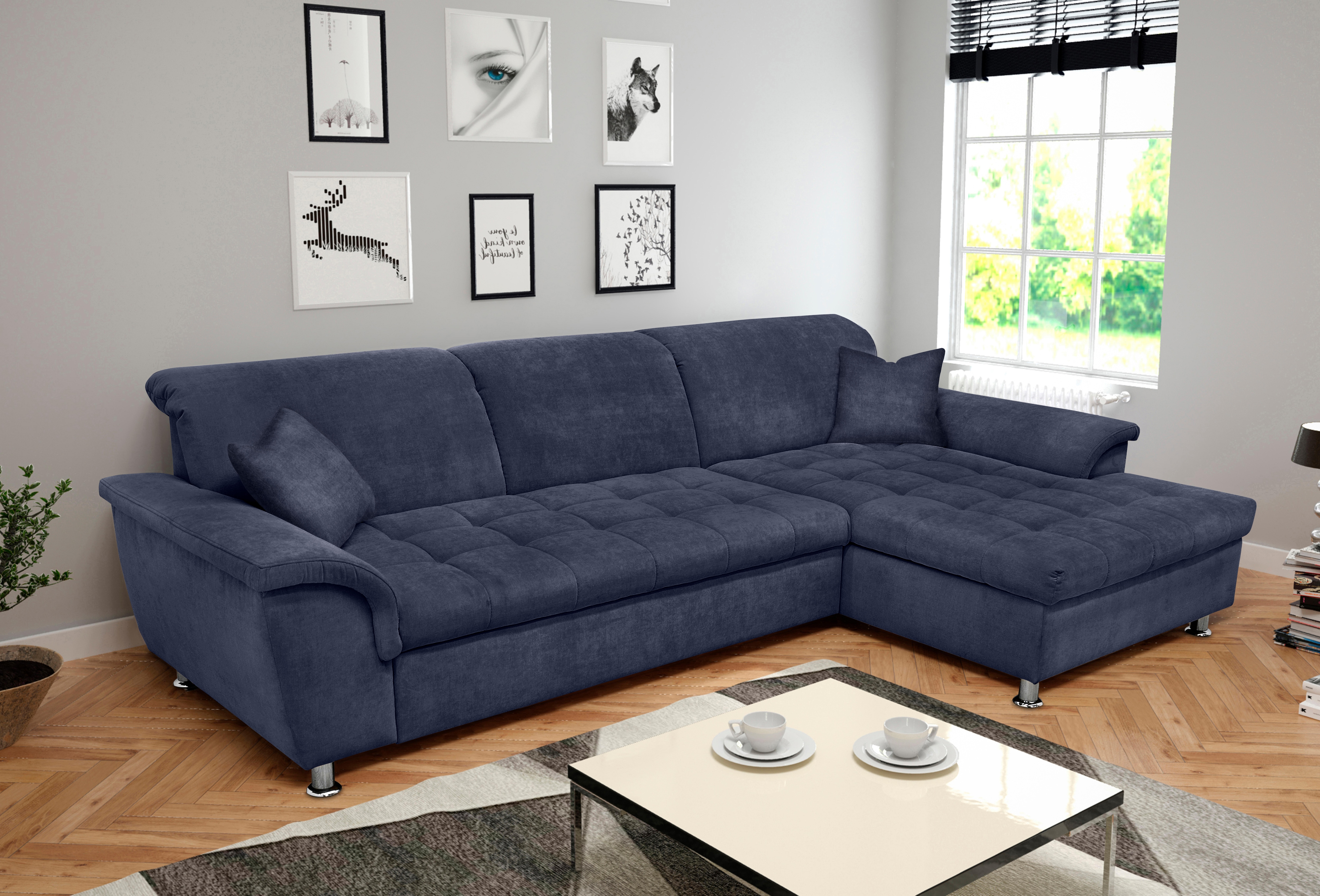 DOMO collection Ecksofa "FRANZI 278x170x81 cm, Steppung im Sitzbereich, L-Form" wahlweise mit Bettfunktion, Bettkasten und Kopfteilverstellung
