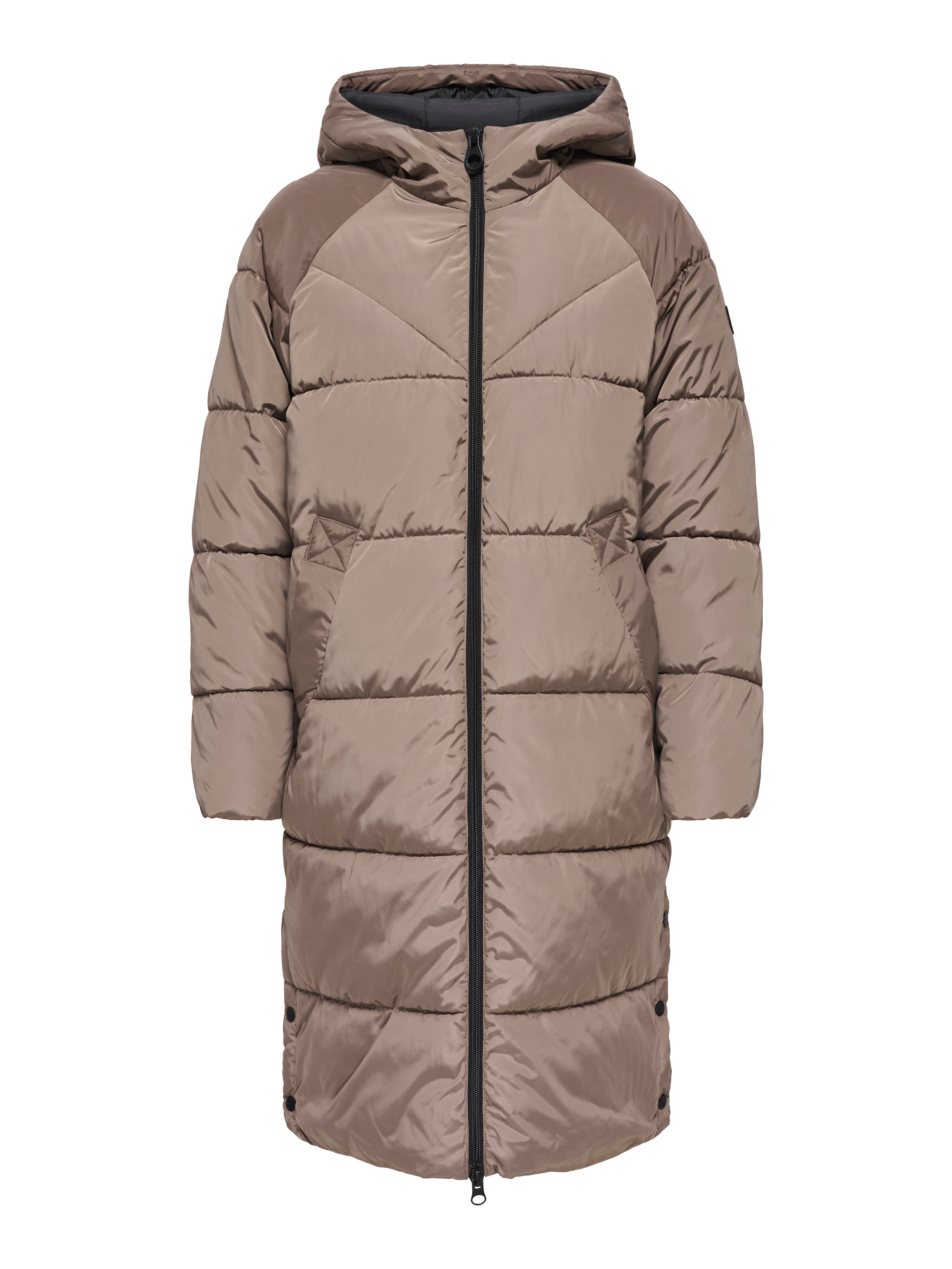 ONLY Steppmantel »ONLAMAND – Langer Puffercoat mit 2-Wege-Reißverschluss«, lässig geschnitten, modisch, Steppware, Materialmix, hochschließend