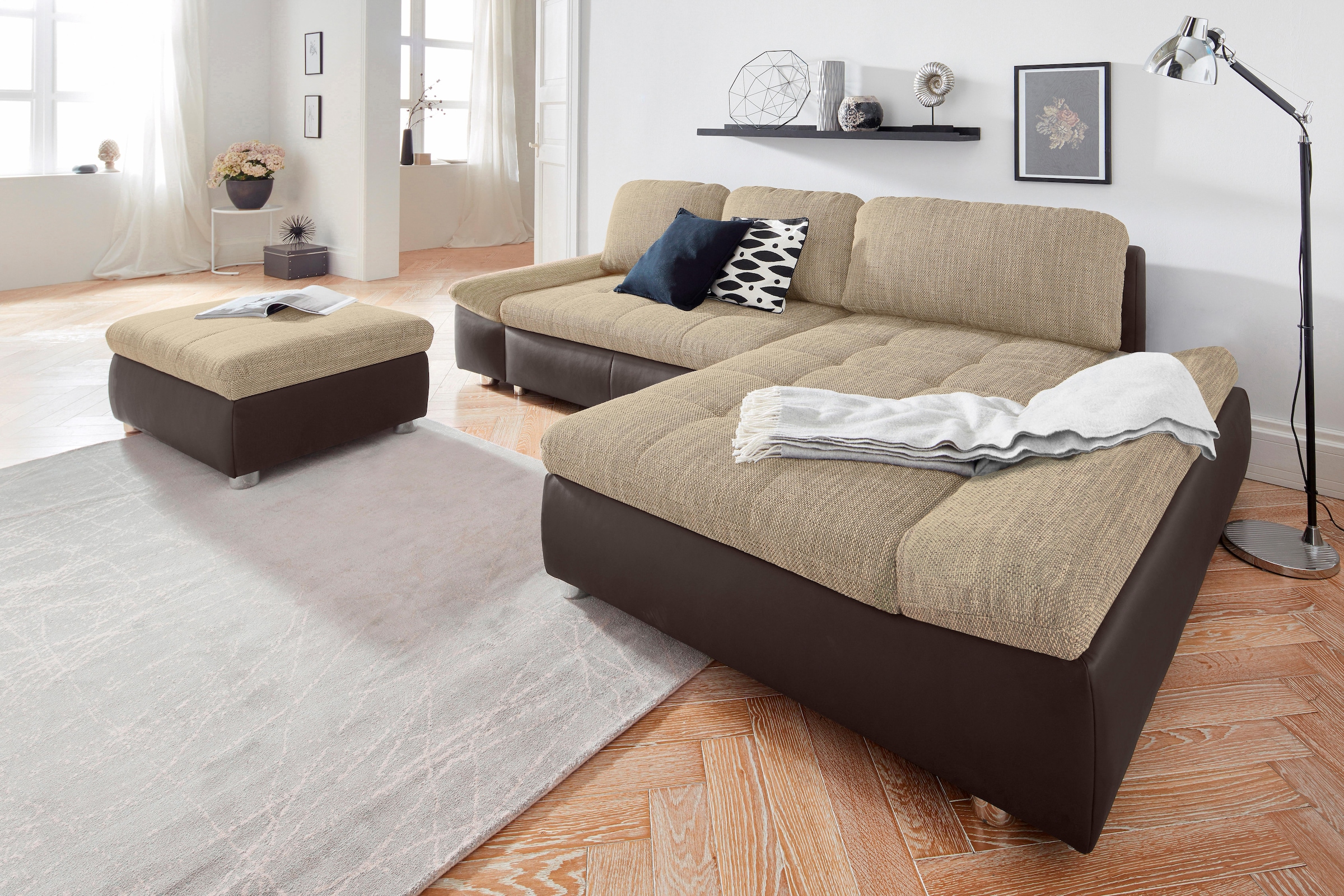 sit&more Ecksofa "Bergamo L-Form", wahlweise mit Bettfunktion, Bettkasten und Armteilfunktion