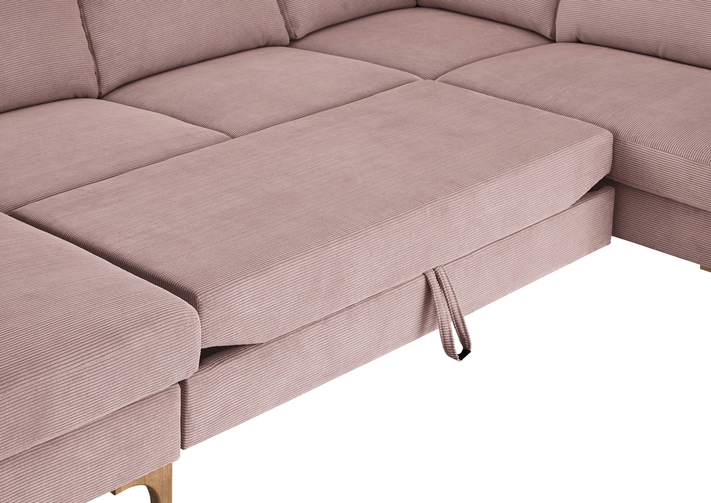 3C Candy Wohnlandschaft »Lecce, wahlweise PUR-Schaumstoff oder Tonnentaschenfederkern U-Form«, Bettkasten in Umbauecke und Longchair, sowie Querschläfer im 2-Sitzer