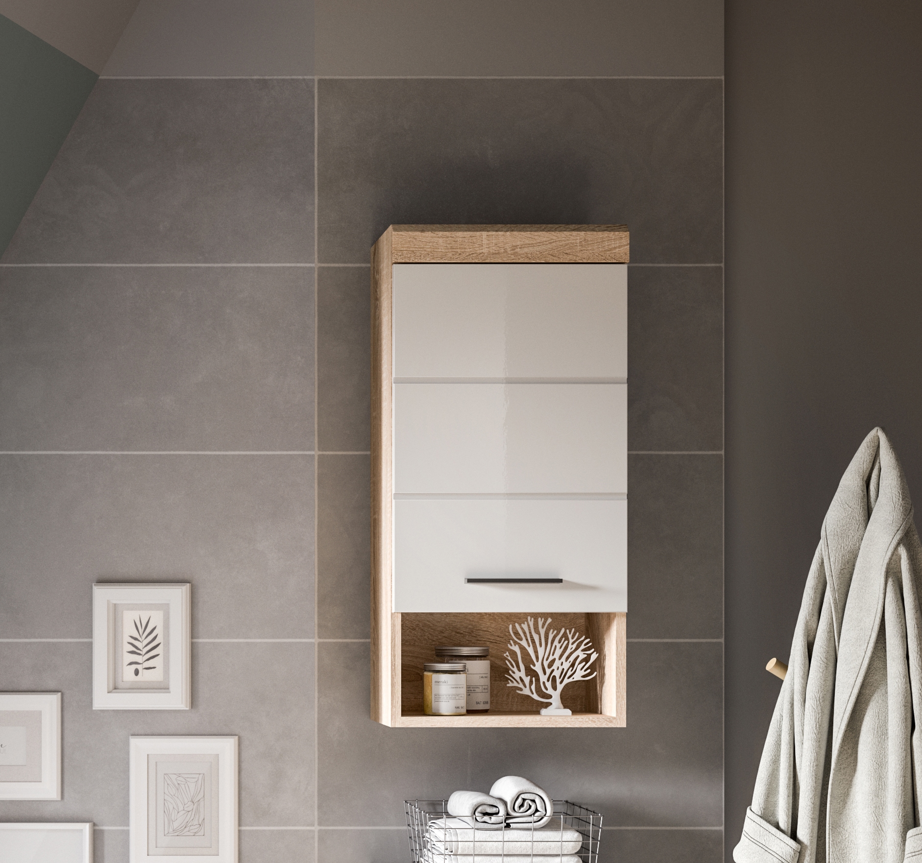 INOSIGN Hängeschrank »Siena, Breite 37cm, 1 Tür, 1 offenes Fächer, 1 Einlegeboden, MDF-Front«, (1 St.), in verschiedenen Farben erhältlich, Badmöbel, Badschrank, Schrank, Bad