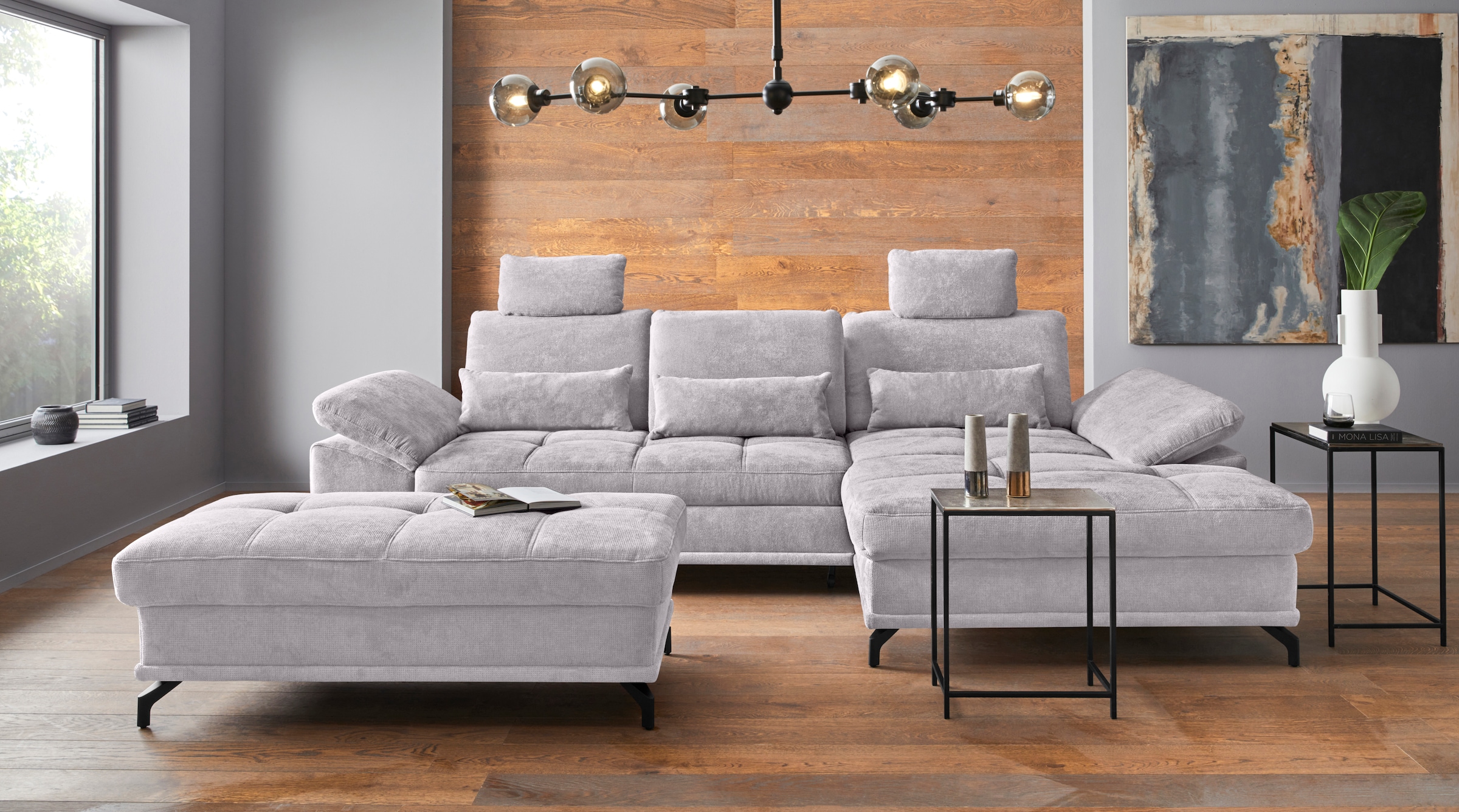 OTTO home Ecksofa "Costello L-Form, B: 301cm, Sitztiefen & Armteilverstellung, Federkern" 3 Nierenkissen, mit Schlaffunktion & Bettkasten