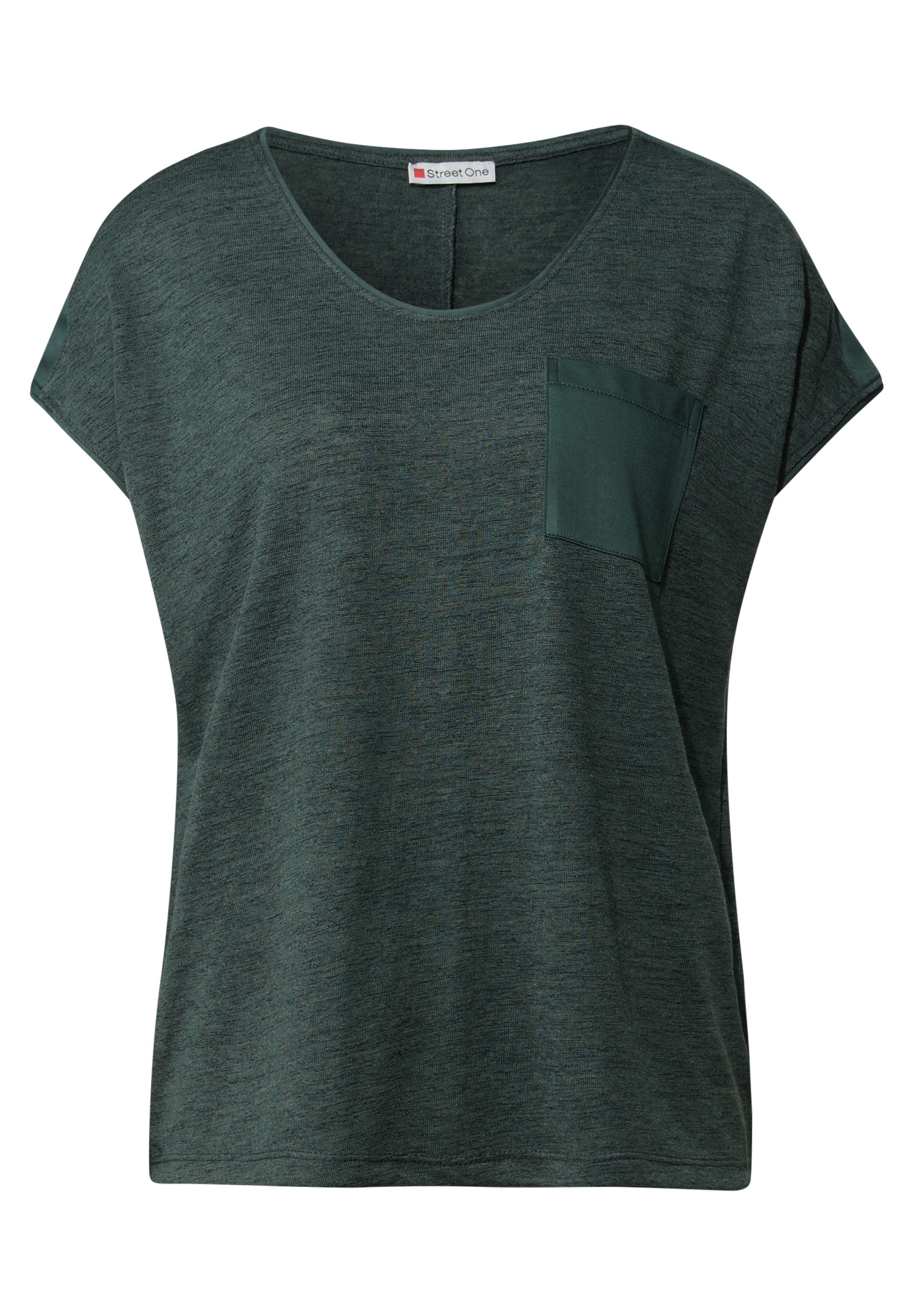 STREET ONE T-Shirt, im Leinen-Look und mit Brusttasche+ö
