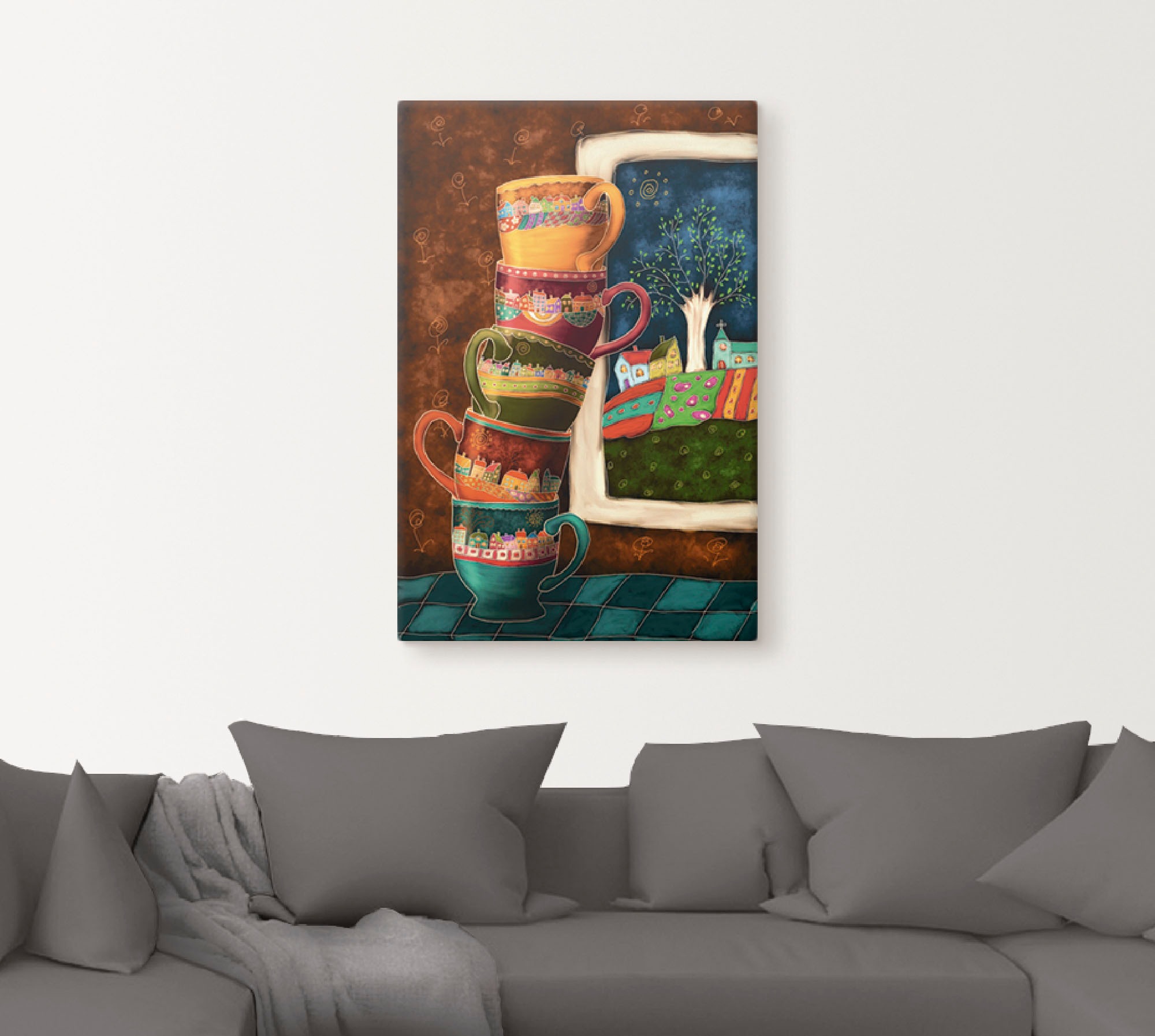 Artland Wandbild "Fröhliche Kaffeetassen" Getränke 1 Stk. tlg. als Alubild, günstig online kaufen