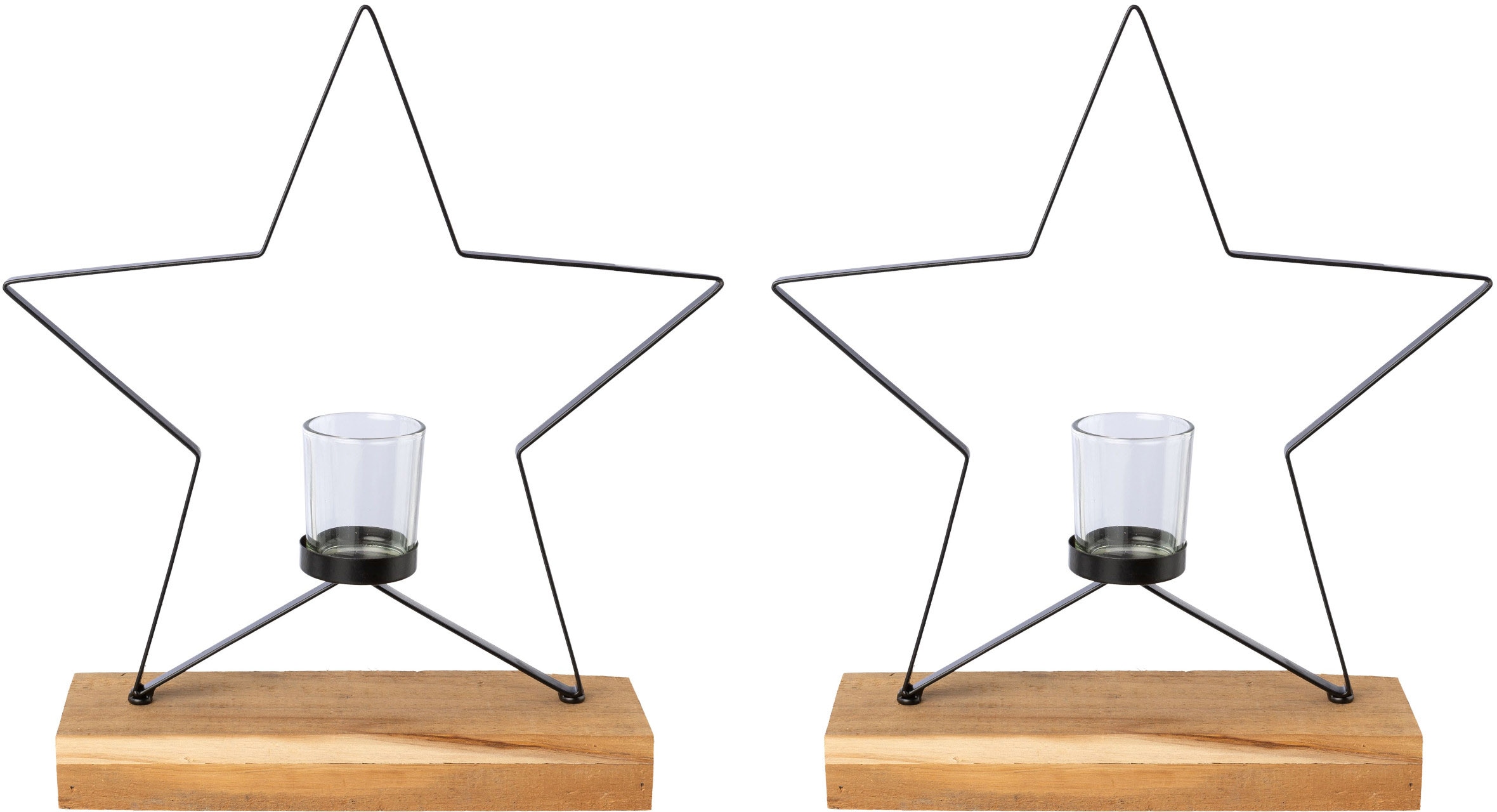 Creativ deco Windlicht "Weihnachtsdeko" auf edlem Holzfuß, in Stern-Form, 2 günstig online kaufen