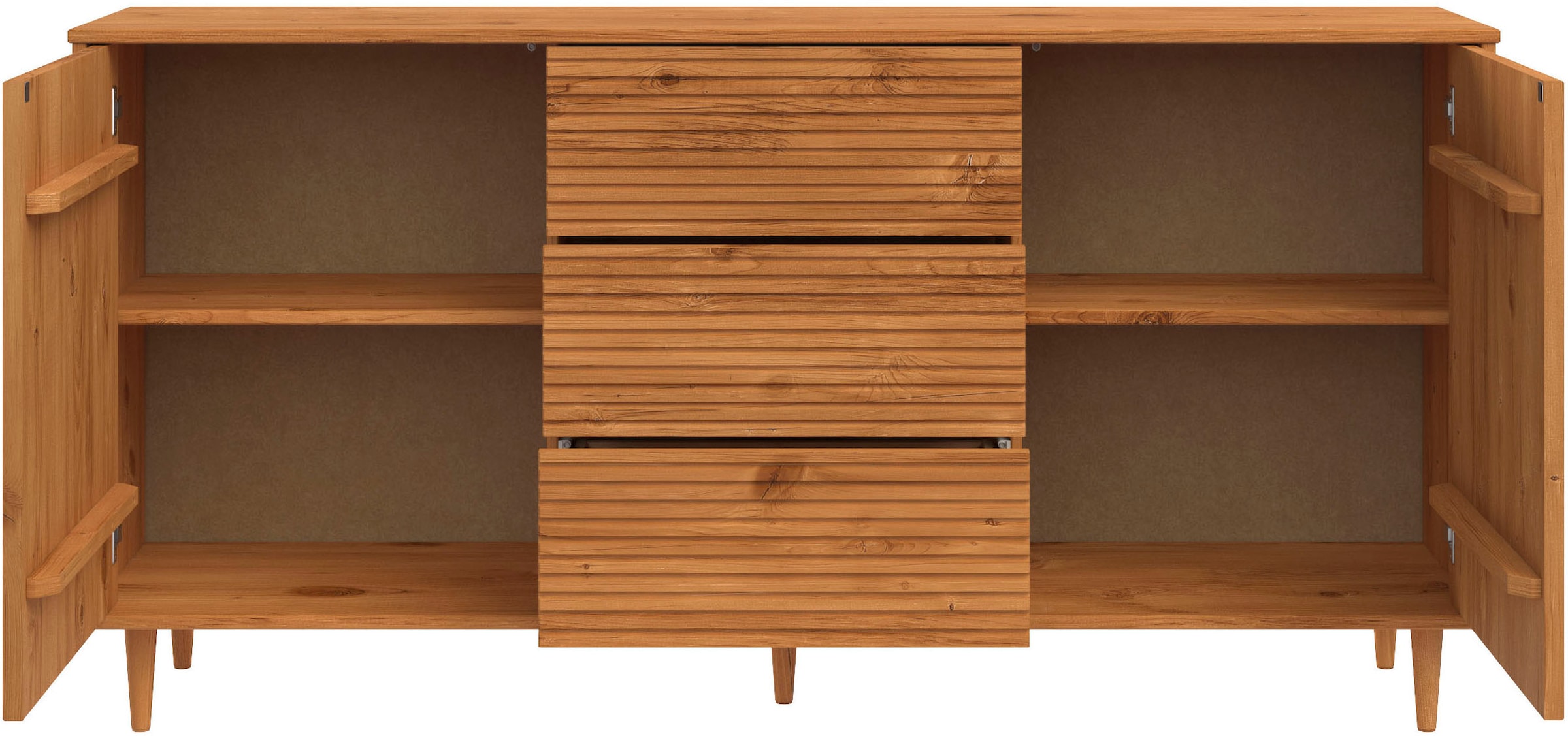 INOSIGN Sideboard »Malmedy Front mit gefrästen Rillen«, Kommode aus massivem Kiefernholz, Push-to-open, Breite 160 cm