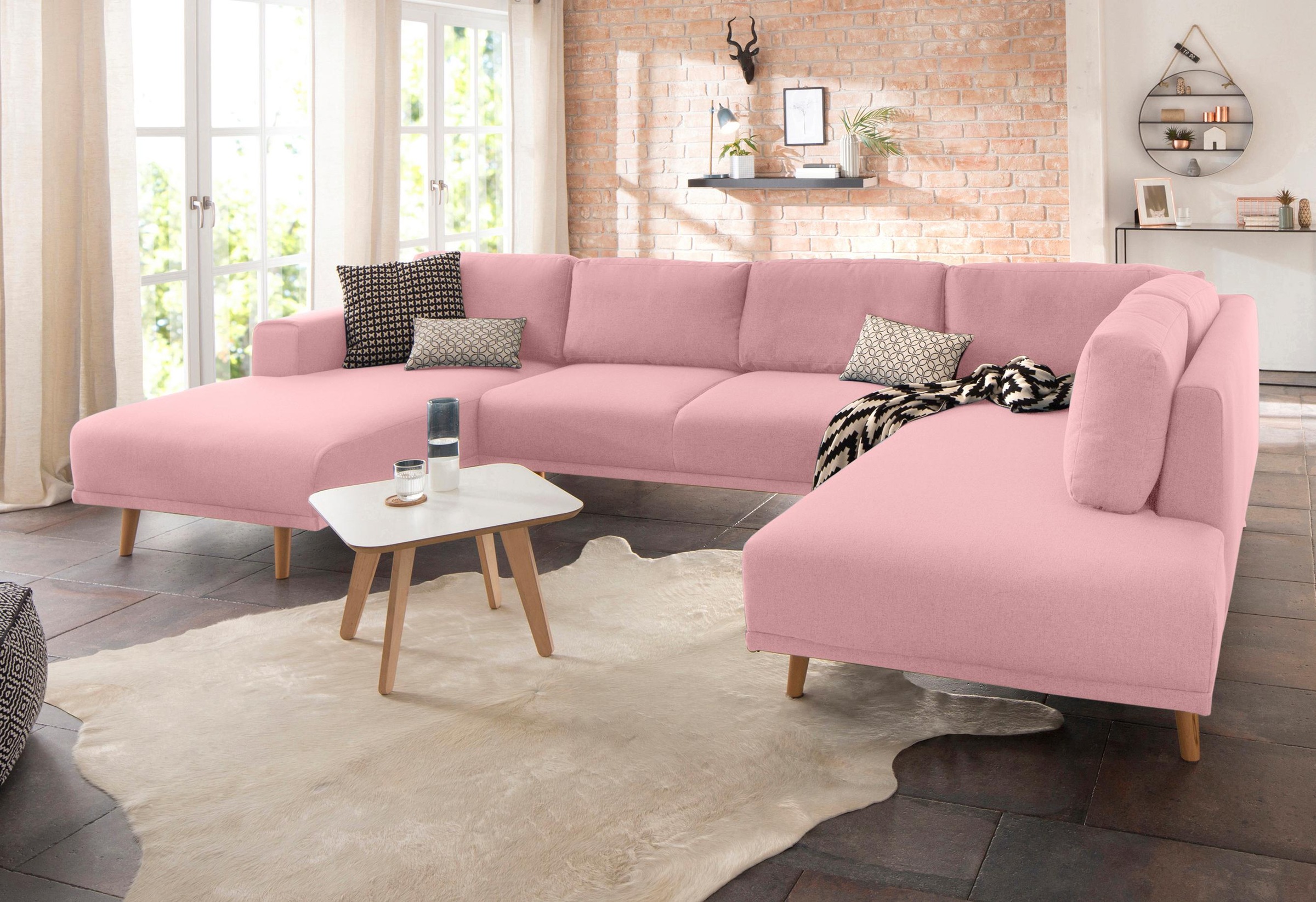 Home affaire Wohnlandschaft »Lasse U-Form«, im scandinavischem Stil mit Holzfüßen