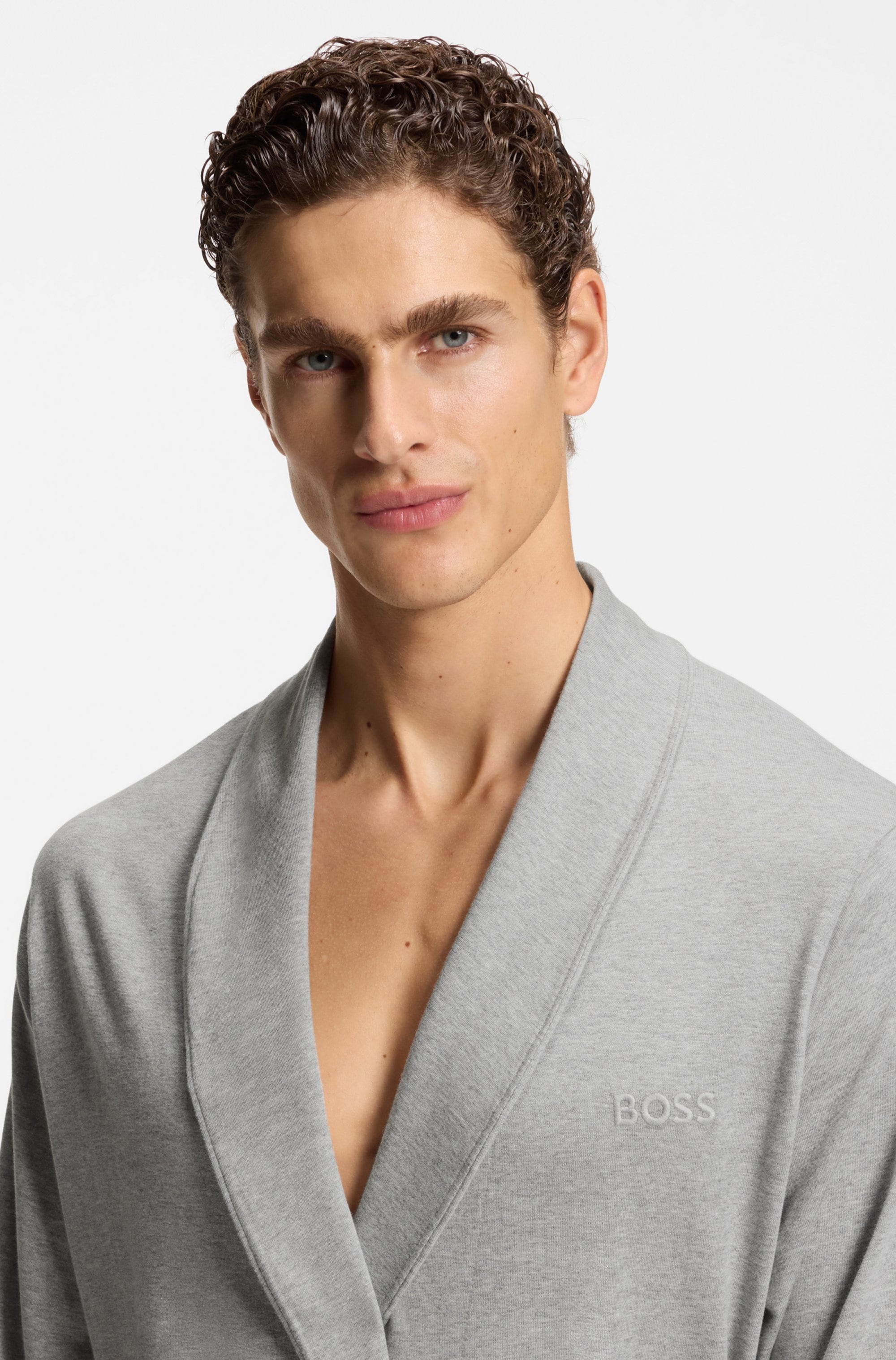BOSS Morgenmantel aus Baumwoll-Jersey mit Logo-Stickerei