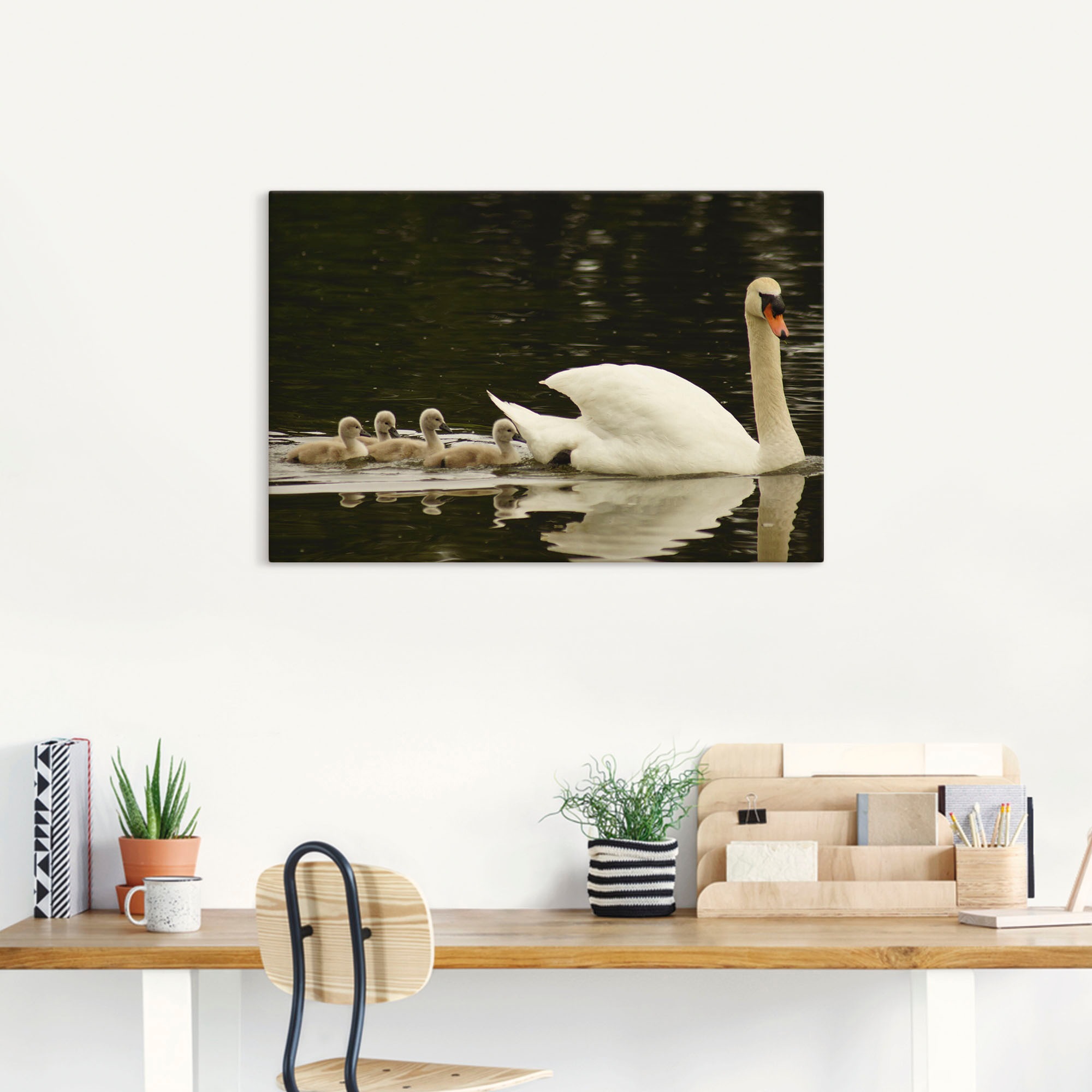 Artland Wandbild »Schwanen Familie«, Schwanen Bilder, (1 St.), als Alubild, Leinwandbild, Wandaufkleber oder Poster in versch. Größen