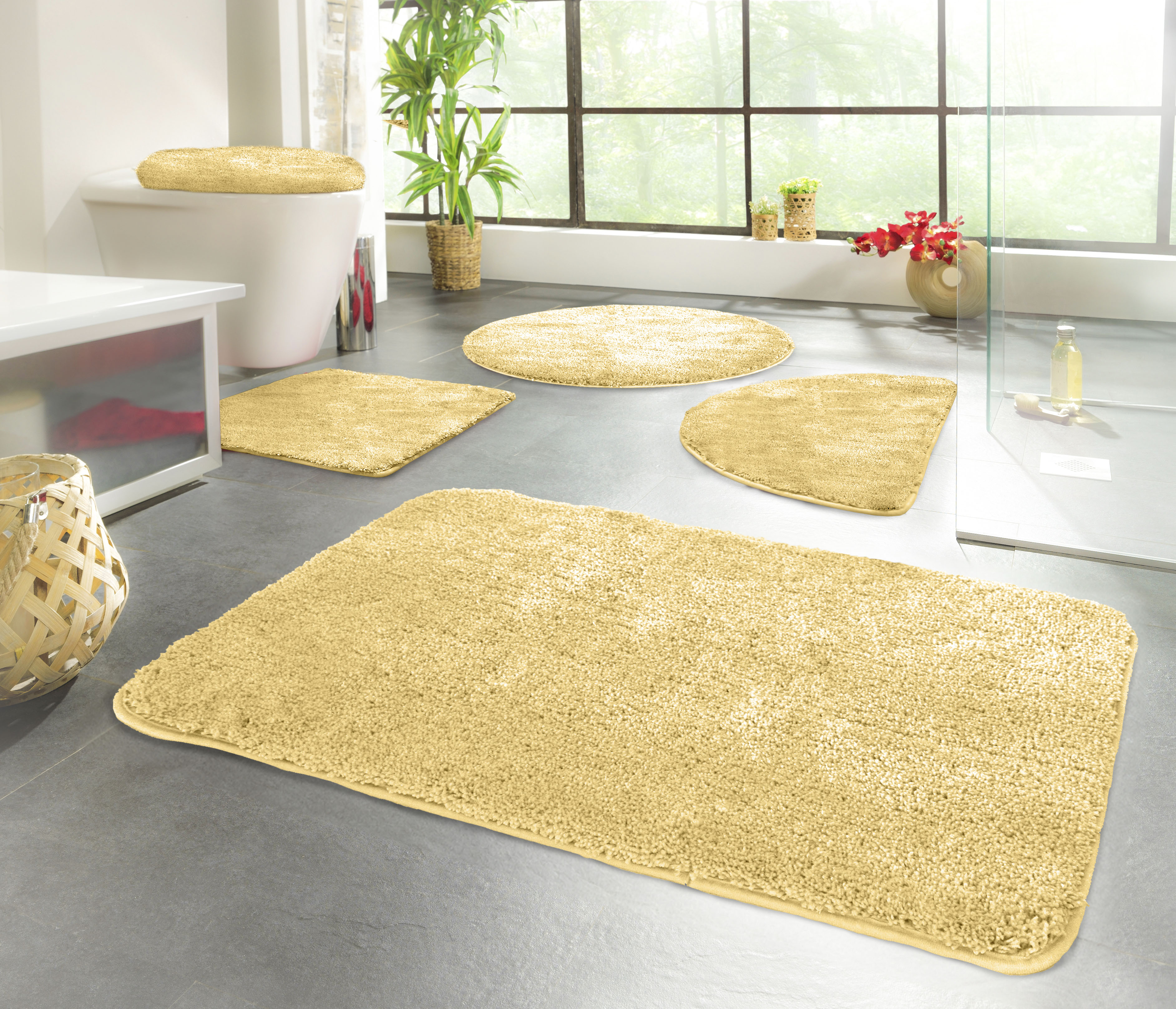 KiNZLER Badematte "Chaozhou, Badvorleger, Badezimmer Teppich" Höhe 20 mm rutschhemmend beschichtet fußbodenheizungsgeeignet Badteppich, Uni Farben, weich, als rechteckig, rund & Set erhältlich