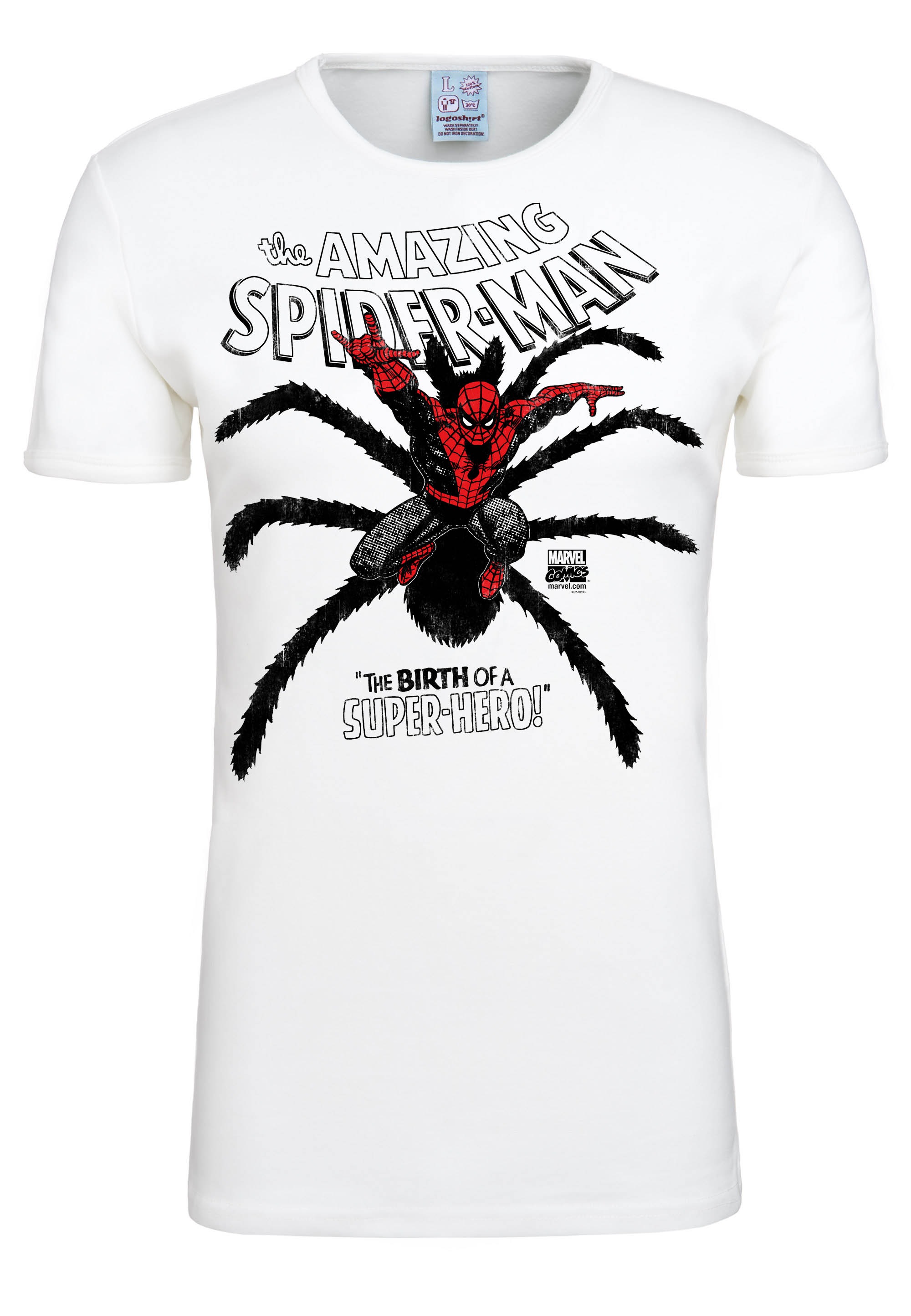 LOGOSHIRT T-Shirt »Spider-Man Birth«, mit lizenzierten Originaldesign