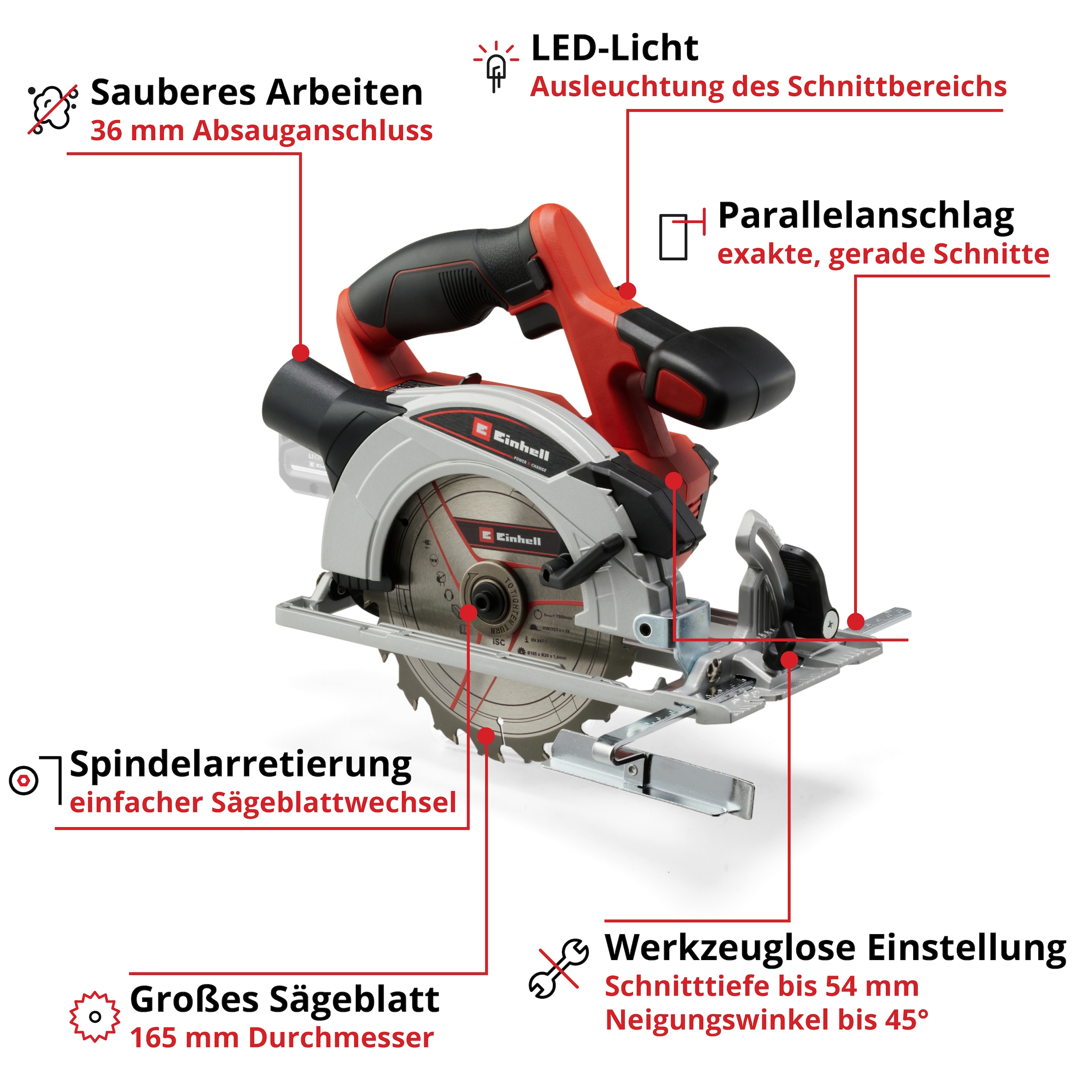 Einhell Akku-Handkreissäge »TE-CS 18/165-1 Li (1x2,5 Ah)« Set,  inkl. Akku und Ladegerät