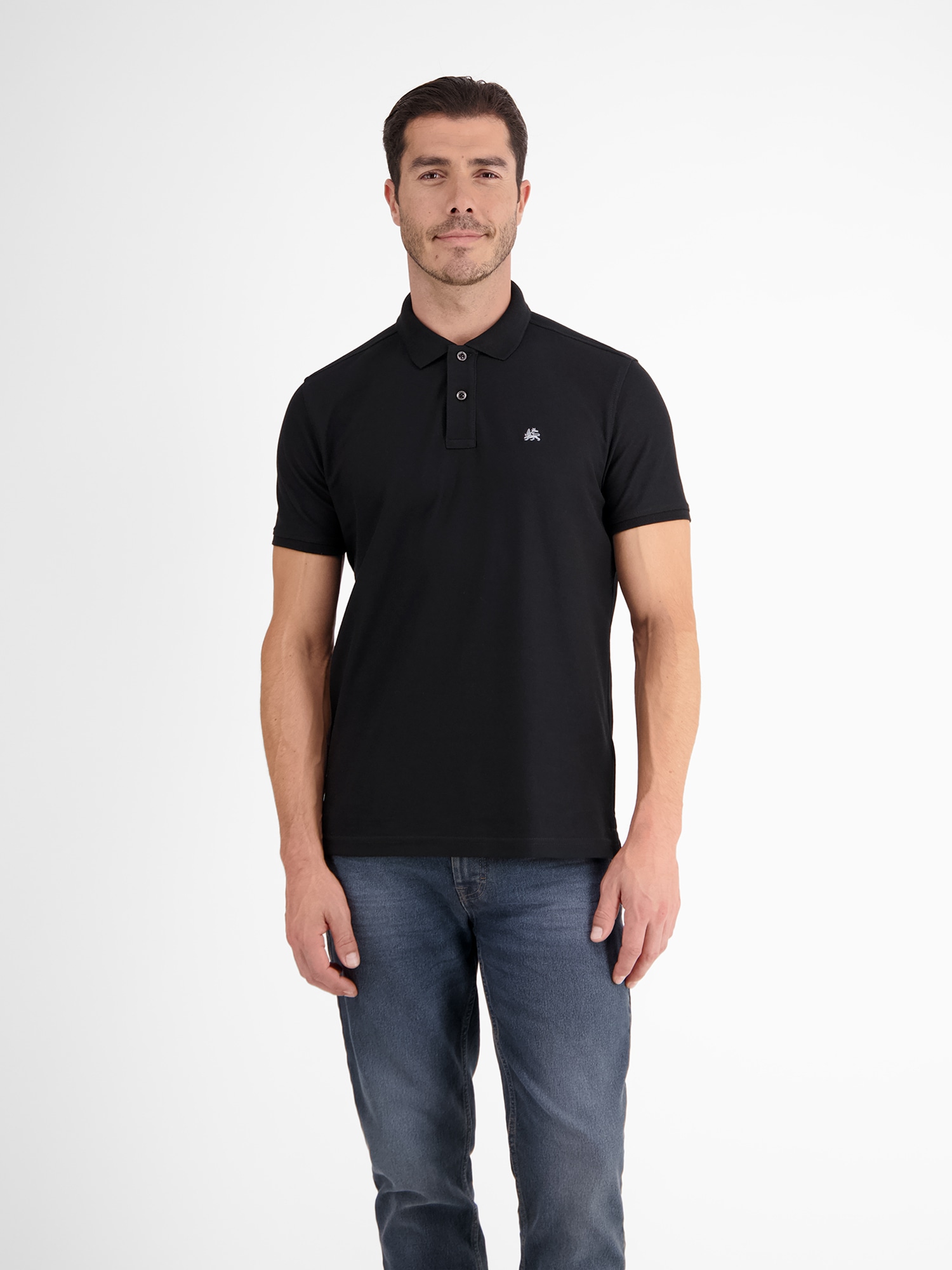 Poloshirt LERROS, Herren, Gr. M, schwarz, Single Jersey, Obermaterial: 60% Baumwolle, 40% Polyester, unifarben, normal hüftbedeckend, Rundhals, Shirts, mit Logo-Stickerei, kurzarm
