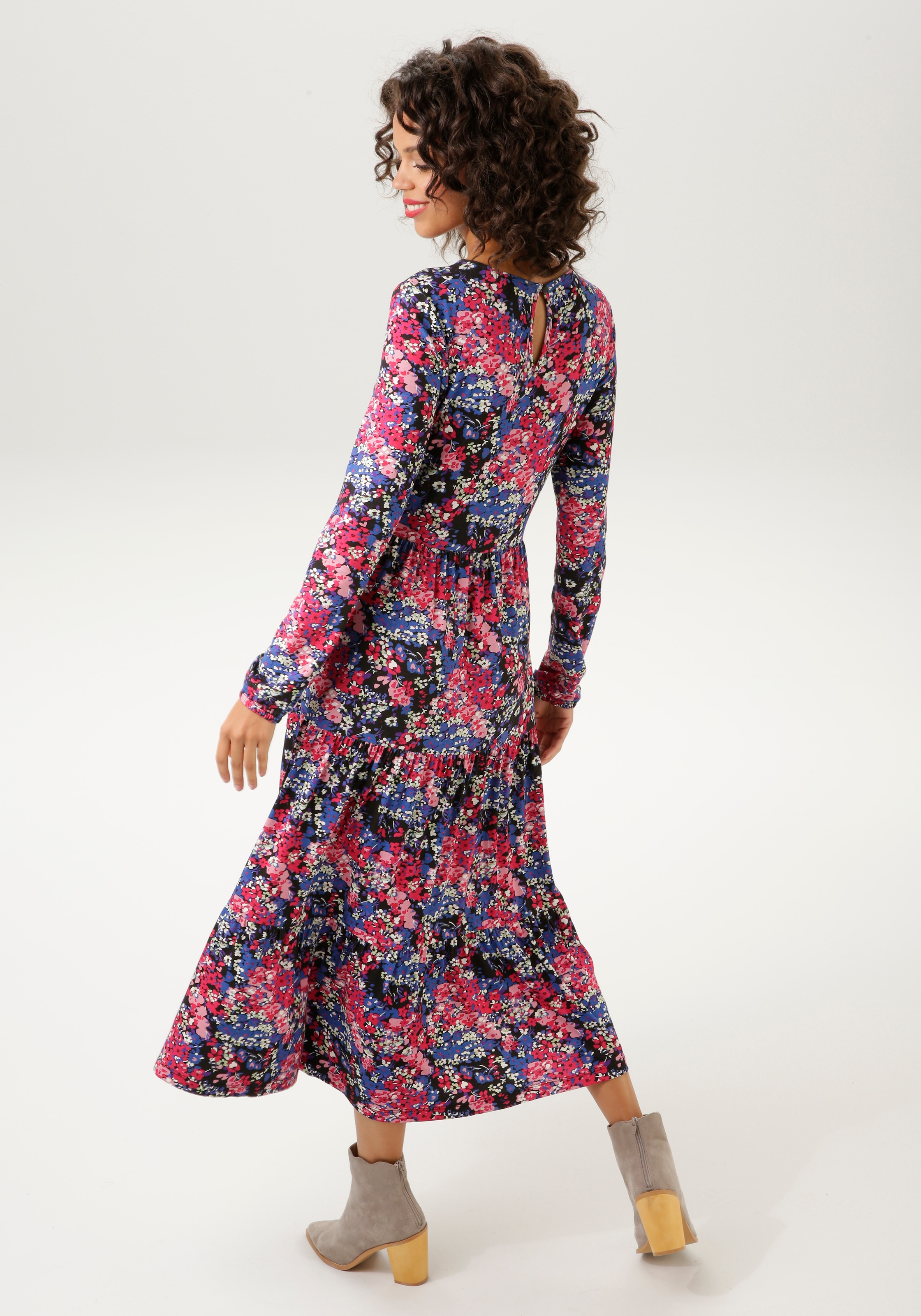 Aniston CASUAL Jerseykleid, mit abstraktem Blumendruck - jedes Teil ein Unikat