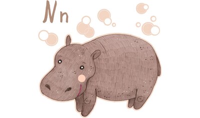 Wandtattoo »Nilpferd Hippo Buchstabe N«, (1 St.)