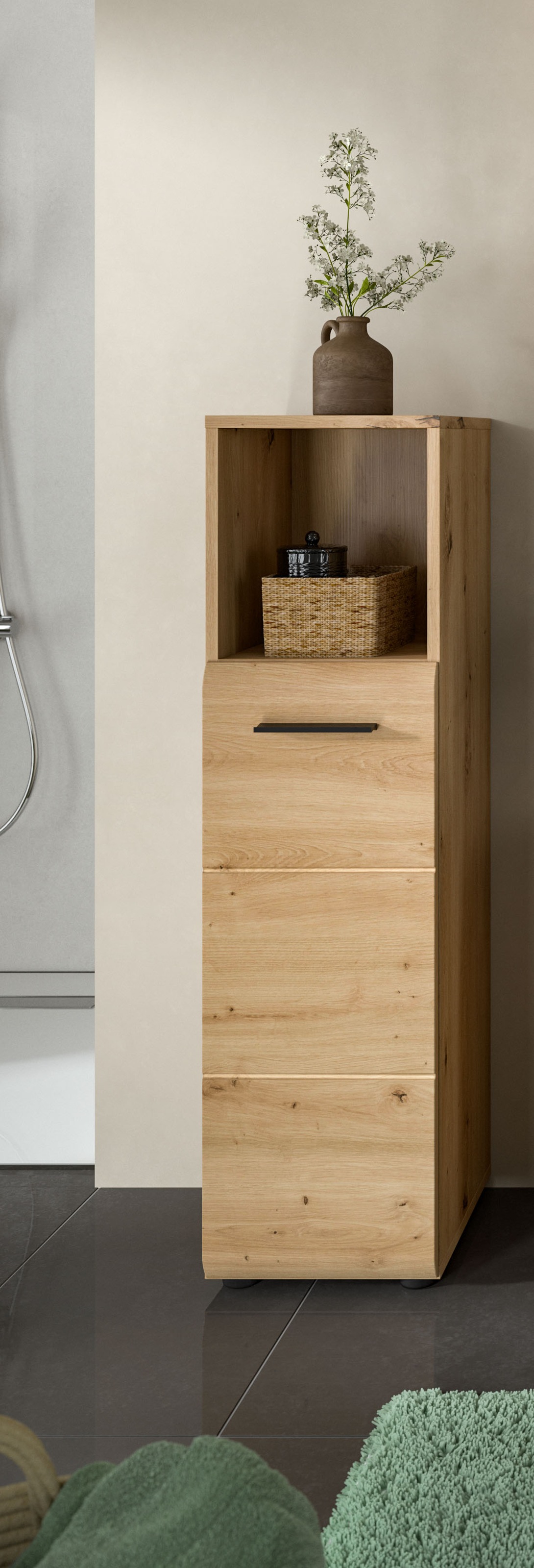 INOSIGN Stauraumschrank »FLORENZ, TOPSELLER!, Höhe 110 cm, 1 Tür, 2 Fachböden, 1 offenes Fach«, (1 St.), Florenz, Midischrank, 110 cm hoch, Artisan Oak NB, 4 Fächer