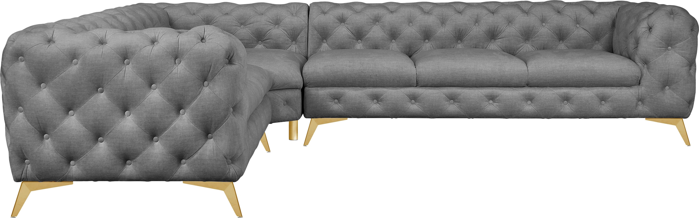 Leonique Chesterfield-Sofa "Glynis L-Form", aufwändige Knopfheftung, moderne Chesterfield Optik, Fußfarbe wählbar