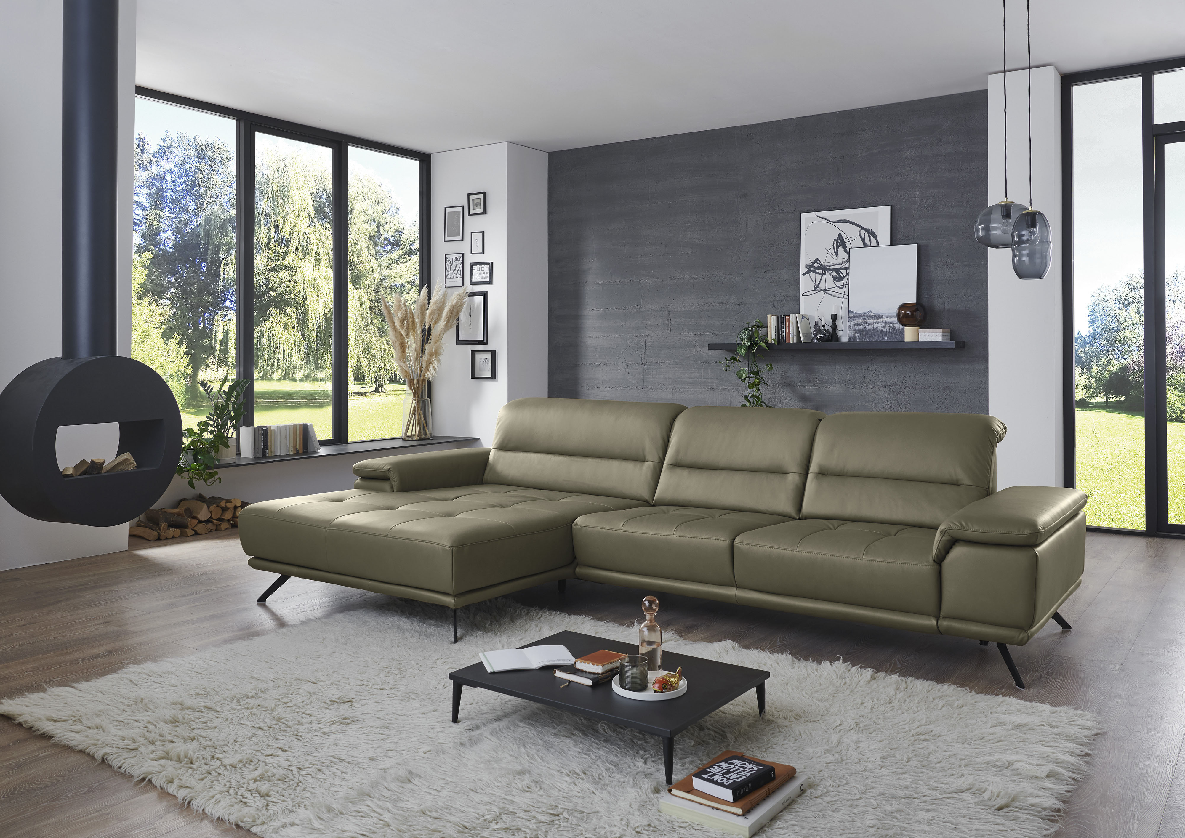 Die PlanBar Ecksofa "PN-EM19074, L-Form, Breite 343 cm" inkl. Sitztiefen- und Kopfteilverstellung
