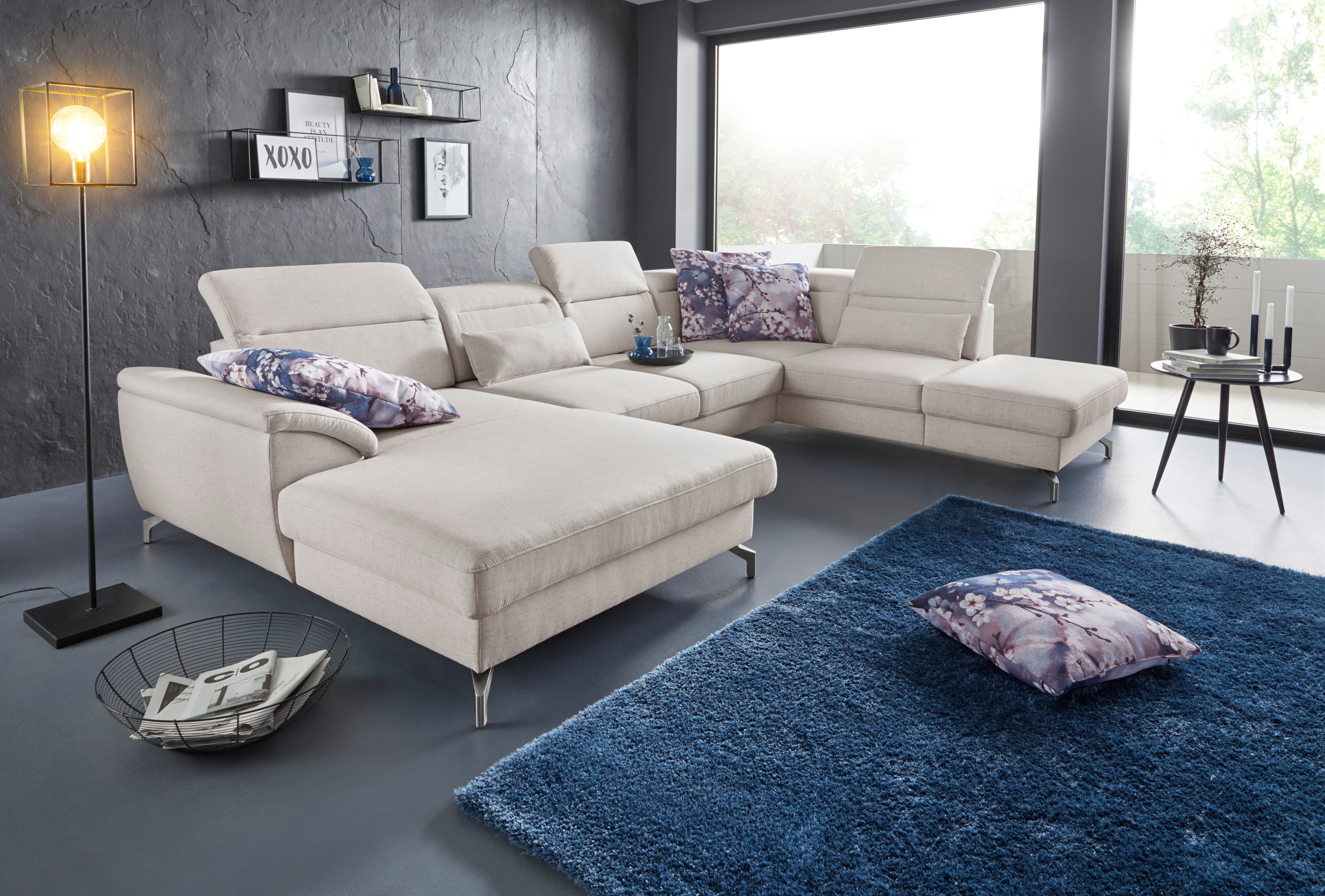 sit&more Wohnlandschaft "Percy U-Form" 12 cm Fußhöhe, Sitztiefenverstellung, wahlweise in 2 Fußfarben