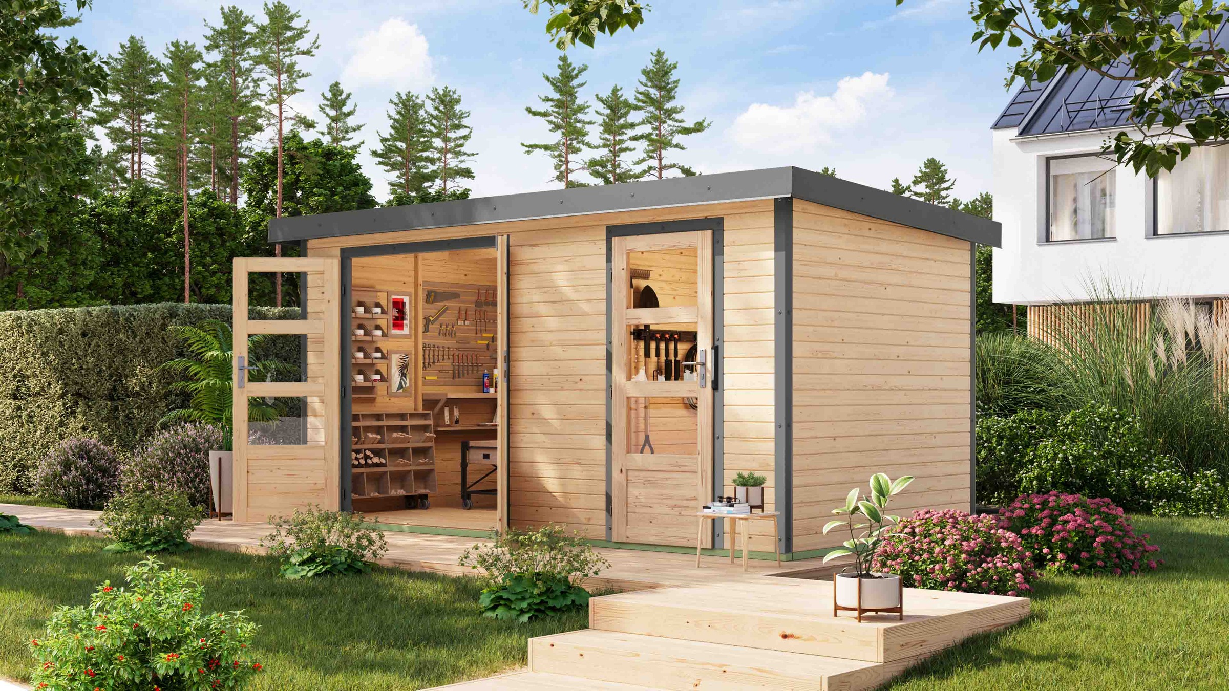 Karibu Gartenhaus ""Merkur A"", langlebige Kombination aus Holz- und Metall günstig online kaufen