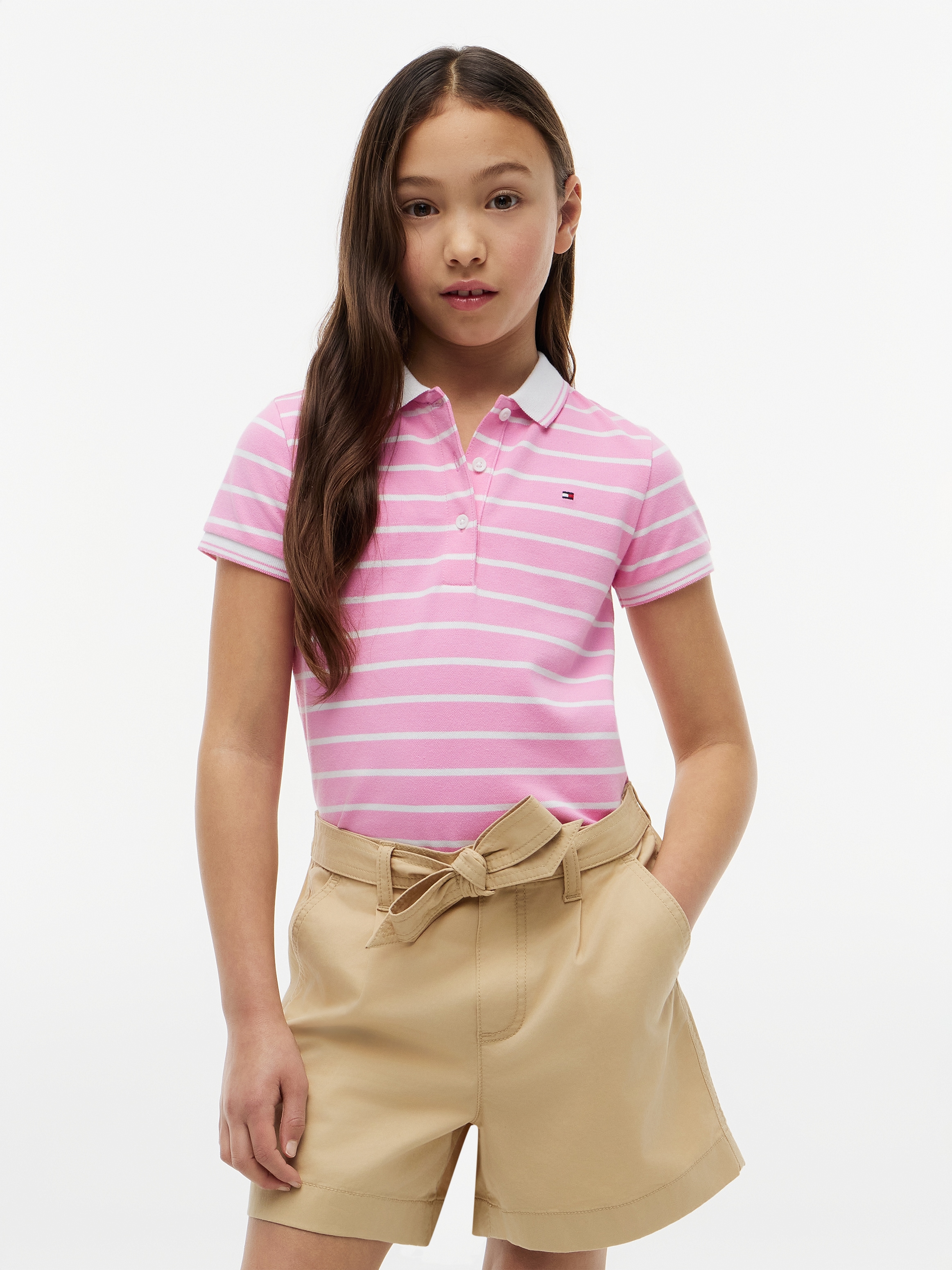 Tommy Hilfiger Poloshirt für Kinder bis 16 Jahre, Polokragen, gewellter Ärmelabschluss