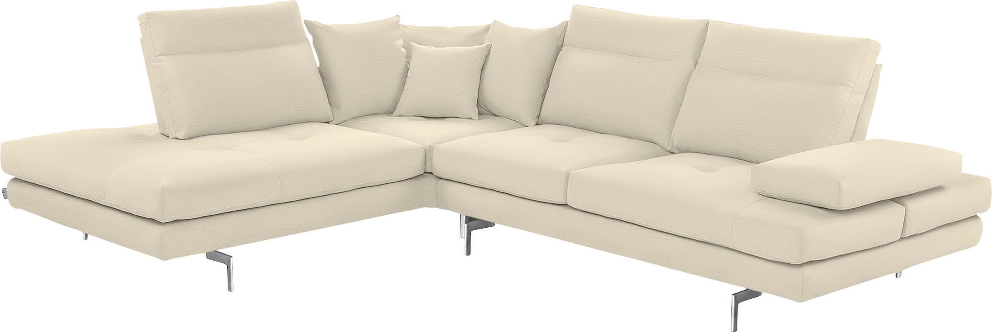 CALIA ITALIA Ecksofa "Toby Wing, B/T: 288/232 cm, Designsofa mit hohem Sitzkomfort, L-Form" Sitztiefenverstell.,wahlw. mit Kissen-Set, Füße chrom glänzend