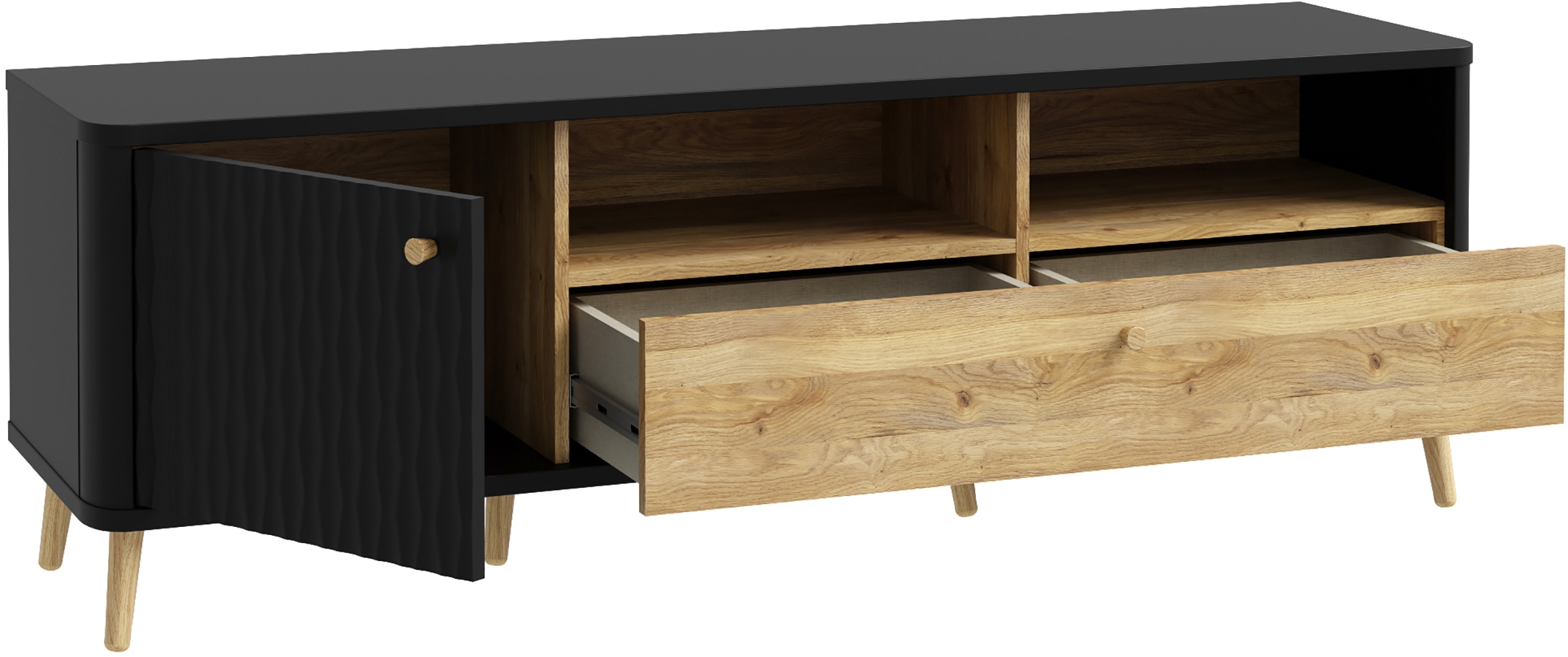 FORTE Lowboard »Fixsmile«, modernes TV-Board, TV-Schrank, Echtholzbein, Strukturfront