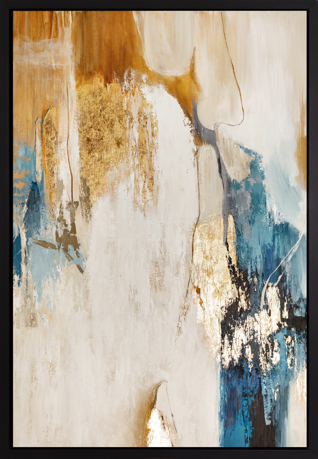 queence Leinwandbild »Abstrakt Beige und Gold«, Abstrakt-Abstrakte-Kunst-Modern, mit einem Schattenfugenrahmen veredelt