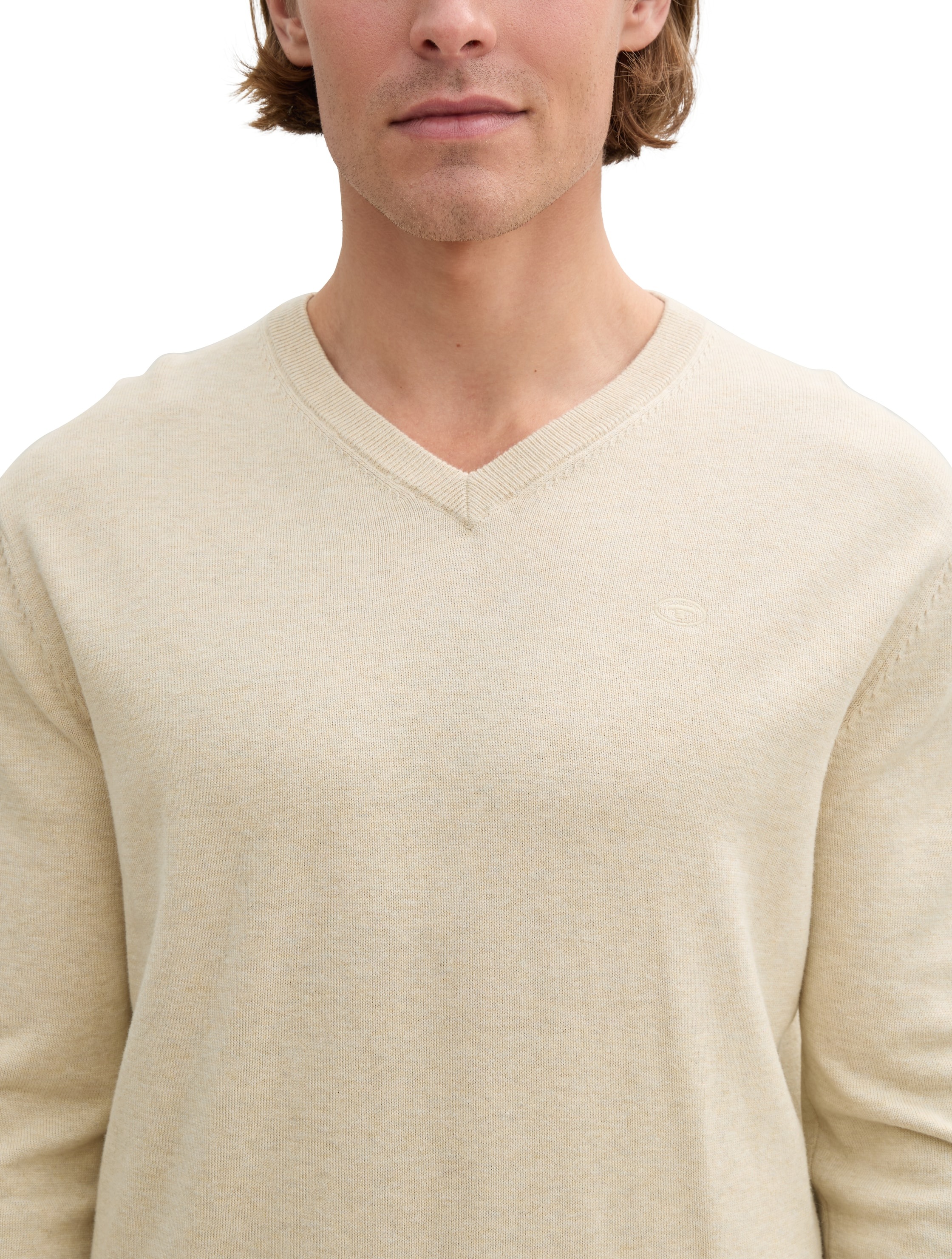 TOM TAILOR V-Ausschnitt-Pullover, mit kleiner Logo-Stickerei