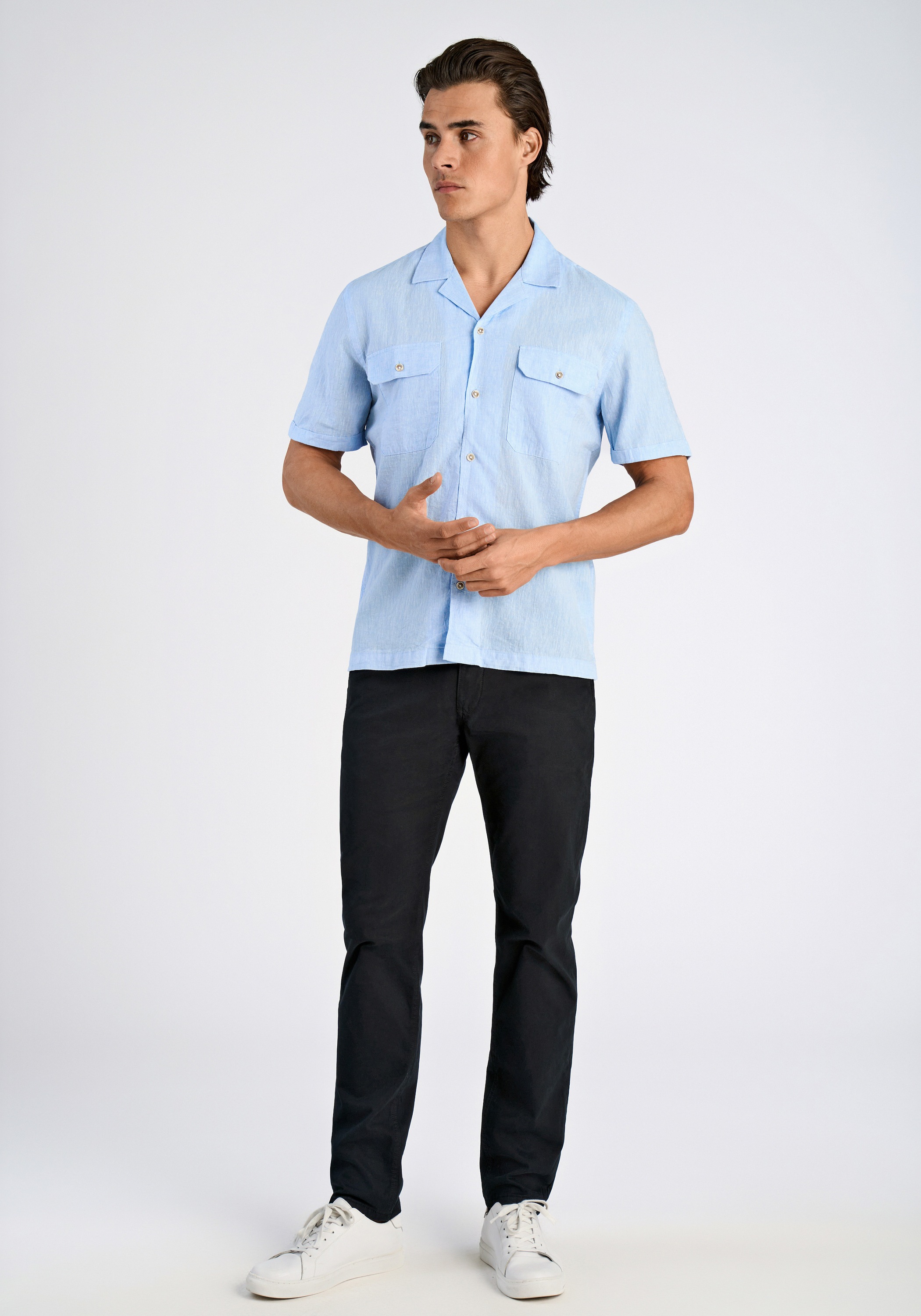 Lindbergh Linen Shirt Relaxed Fit Sky Blue L 6