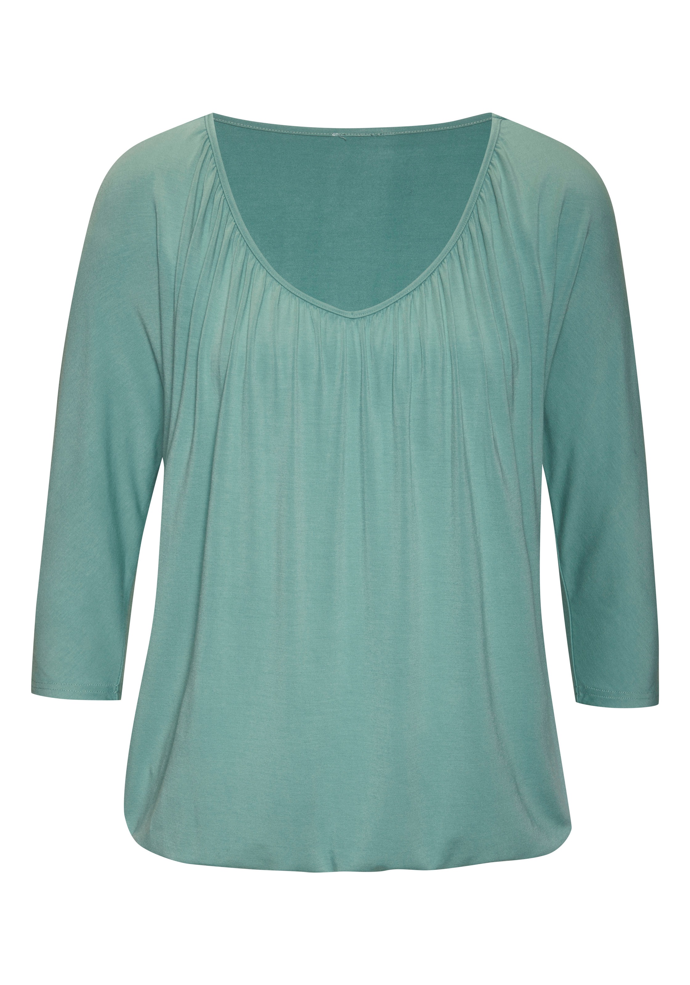 LASCANA 3/4-Arm-Shirt »mit zarter Raffung am Ausschnitt«, (2er-Pack), aus weichem Viskose-Stretch