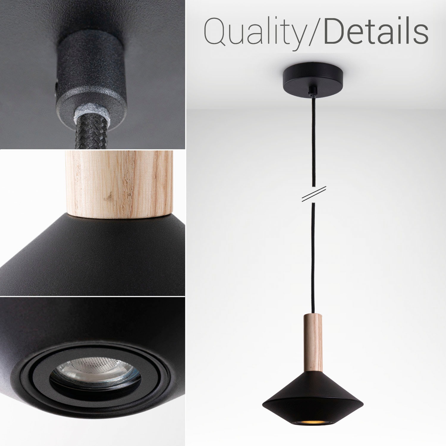 Paco Home Pendelleuchte »MORA«, Leuchtmittel GU10 | ohne Leuchtmittel, Wohnzimmer Esszimmer Trichterform Modern Holz Metall GU10
