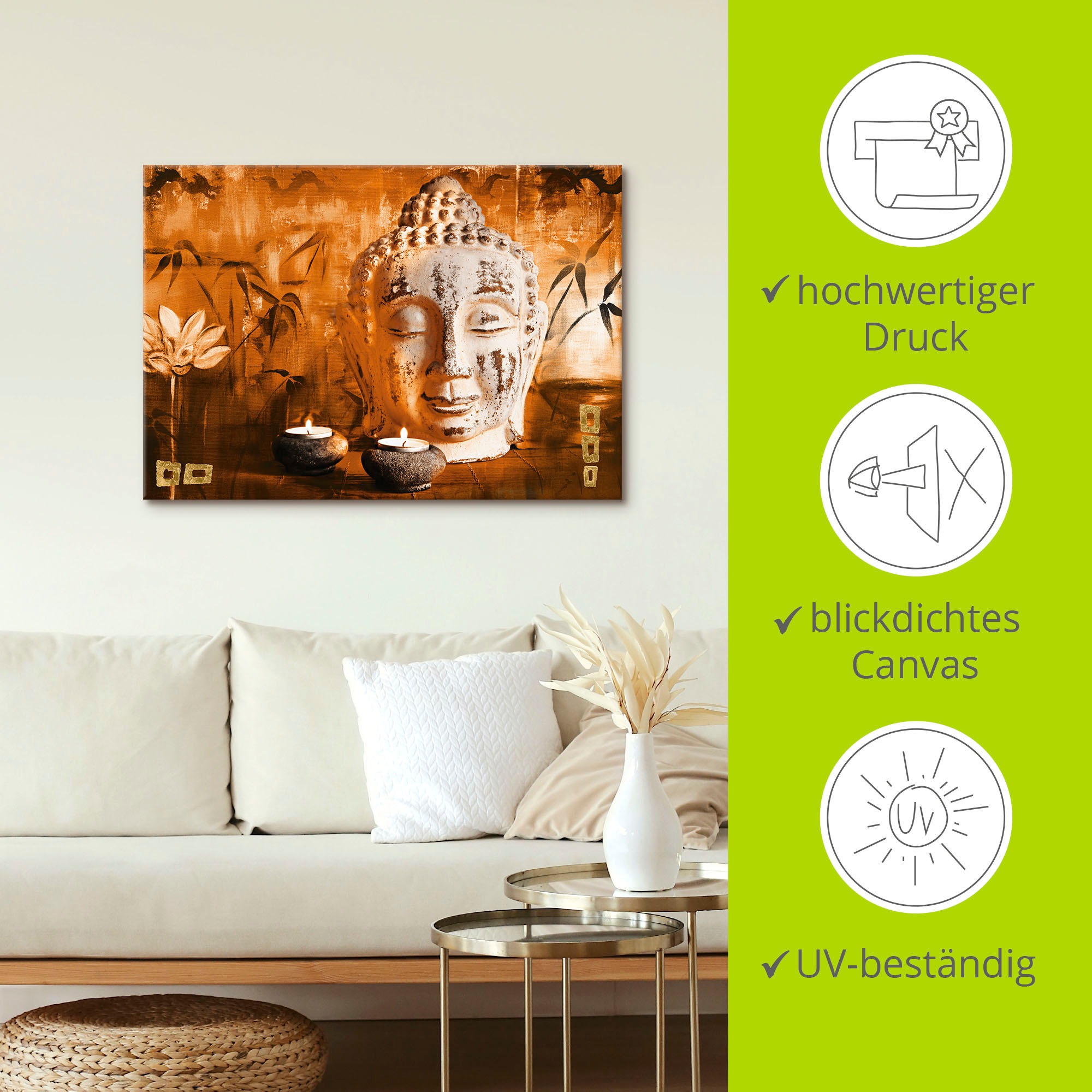 Artland Wandbild »Buddha mit Kerzen«, Religion, (1 St.), als Leinwandbild, Poster in verschied. Größen