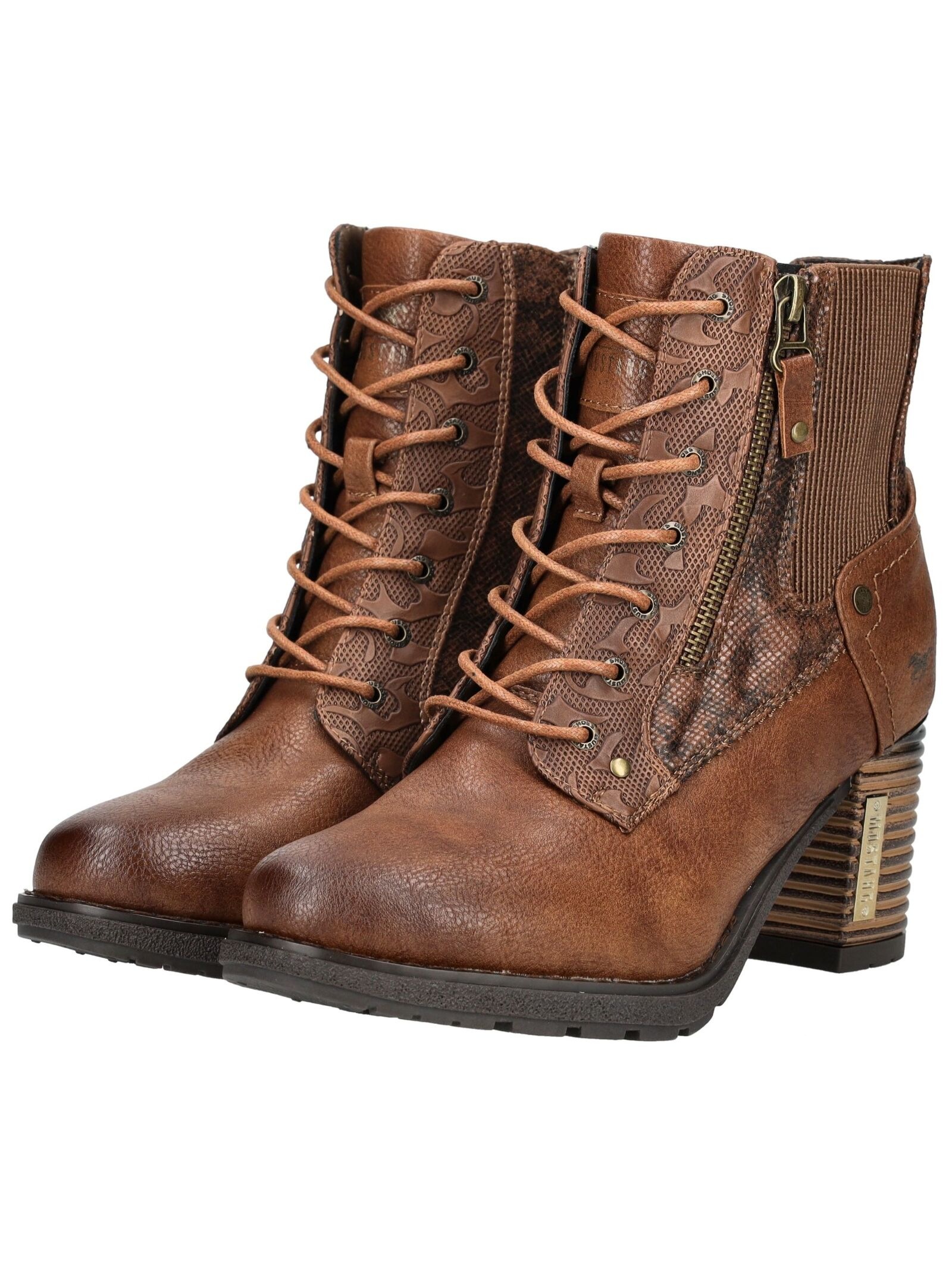High-Heel-Stiefelette MUSTANG SHOES "Mustang Shoes Stiefelette Lederimitat/Textil", Damen, Gr. 39, braun, Lederimitat, Textil, Schuhe 6