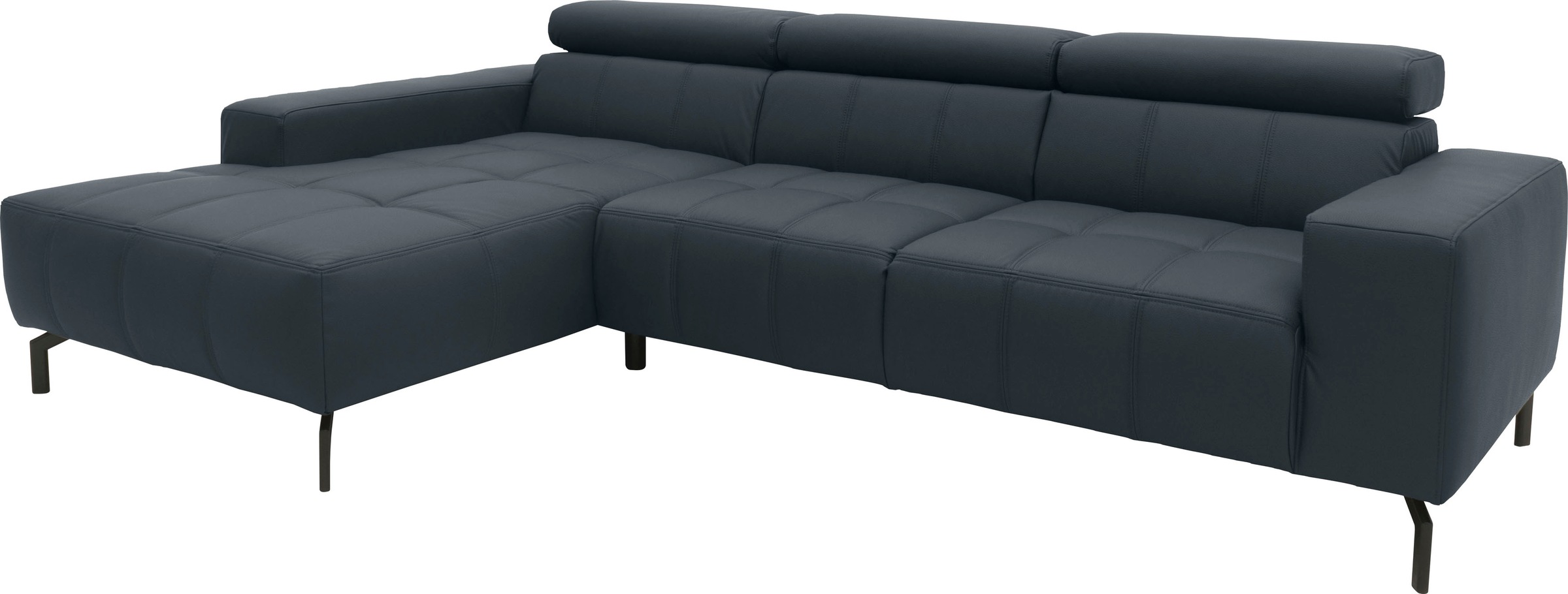 DOMO collection Ecksofa »Cunelli tolle Sitznähte als Designelement, fester Sitzkomfort, L-Form«, wahlweise mit 6-fach verstellbarer Kopfteilverstellung, bodenfrei