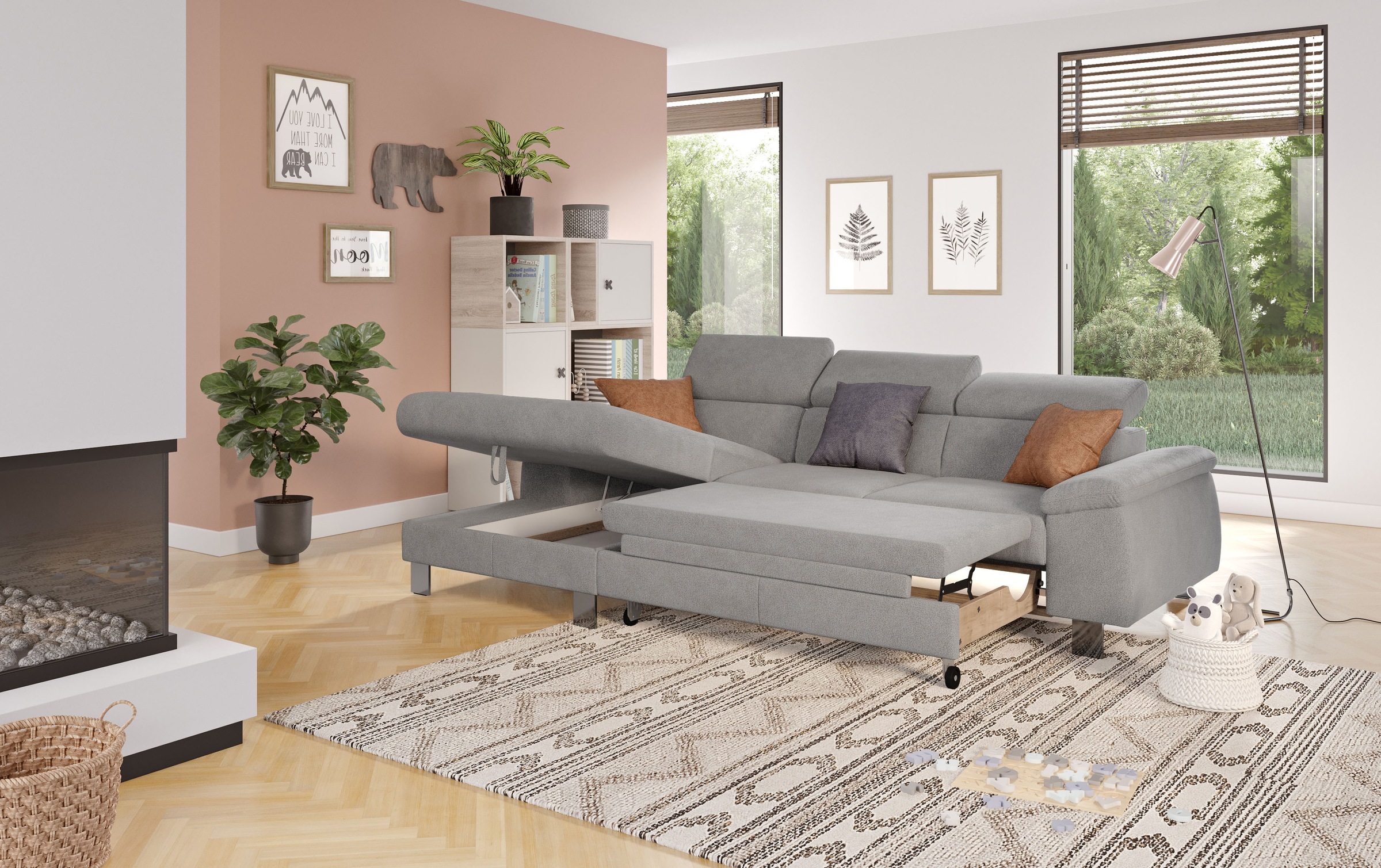 COTTA Ecksofa Komaris, Ecksofa, wahlweise mit RGB-LED-Beleuchtung und Bettfunktion/Bettkasten