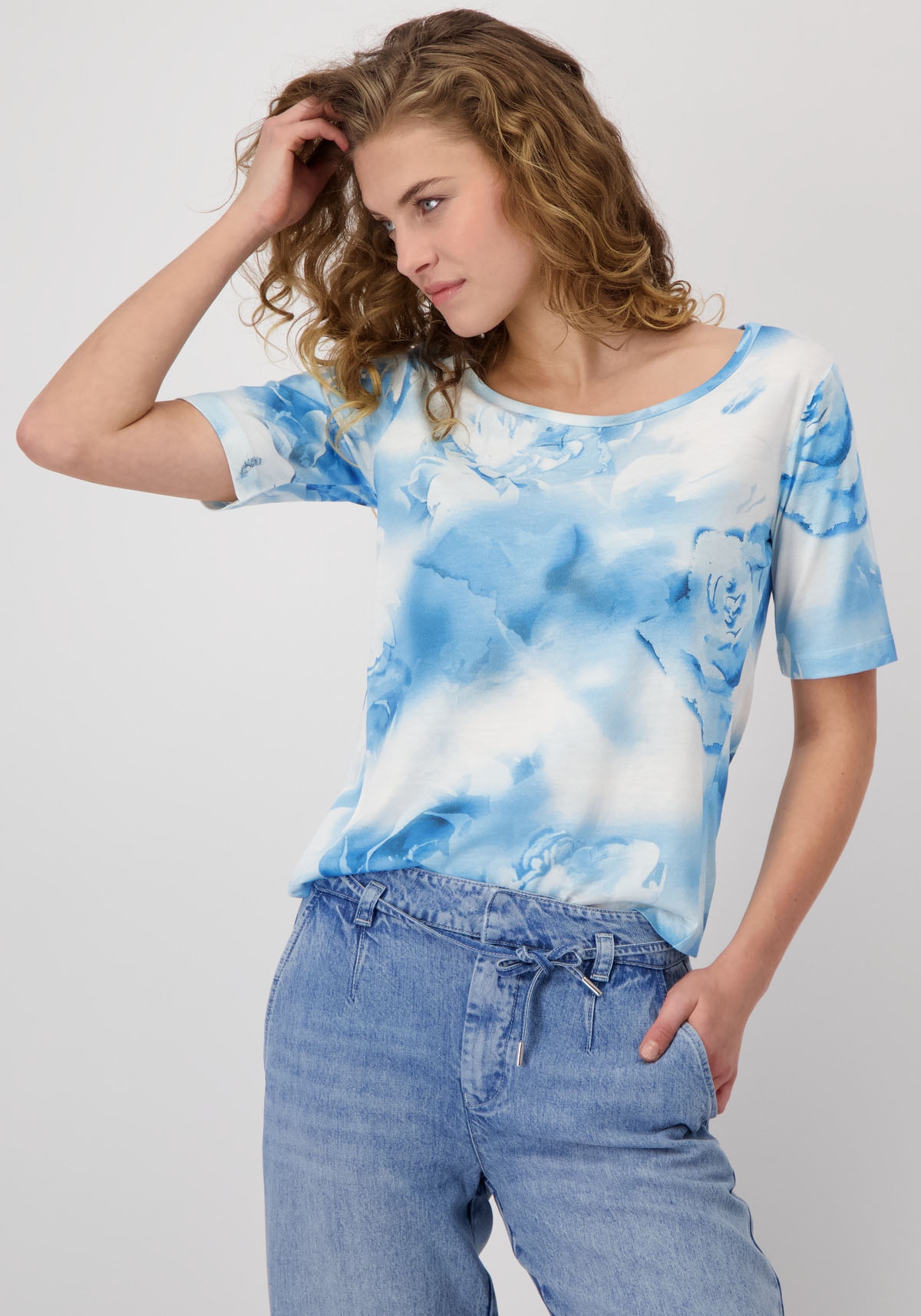 Monari 3/4-Arm-Shirt "Shirt Batikblume allover", Mit Rundhalsausschnitt günstig online kaufen