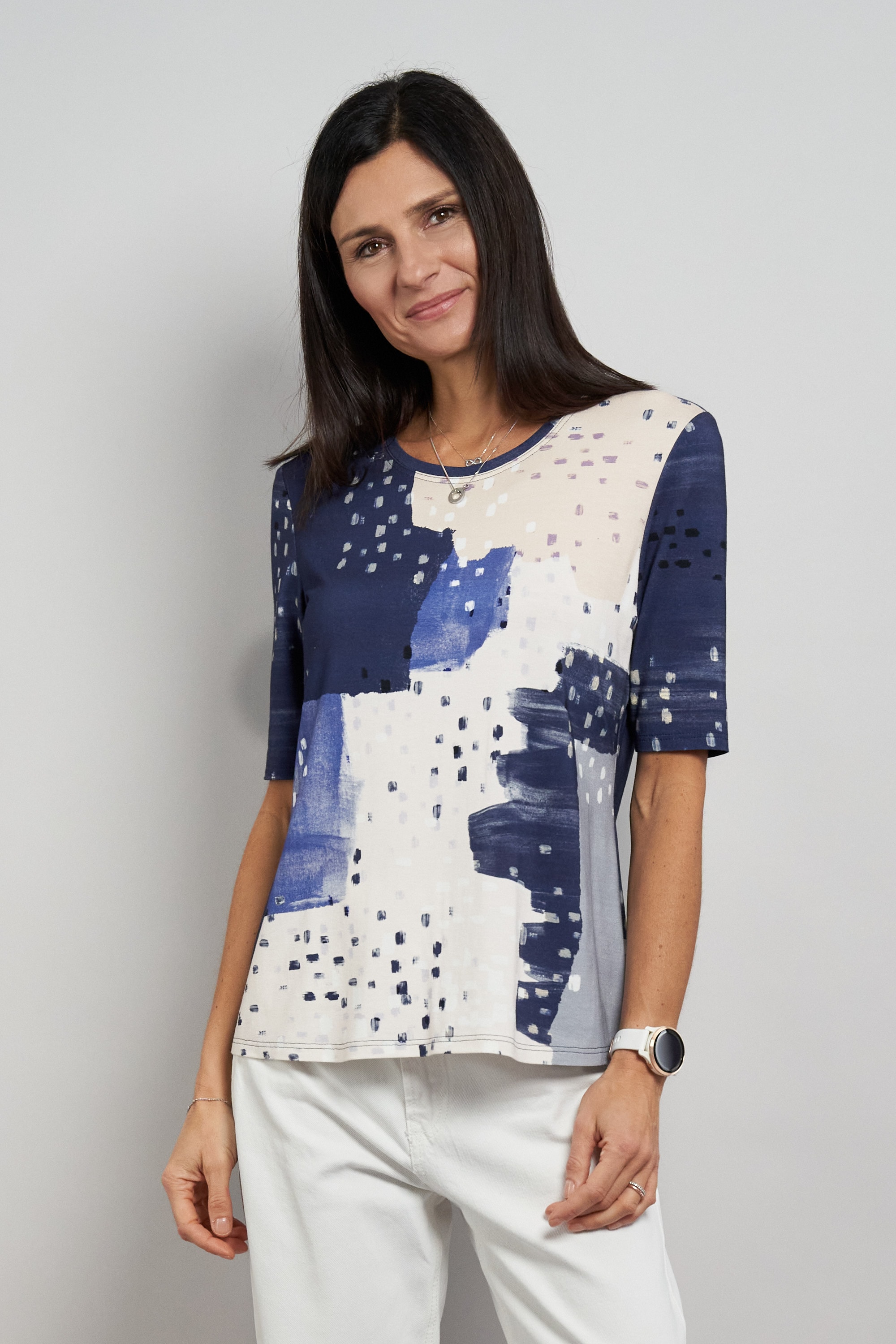 Seidel Moden Kurzarmshirt mit grafischem Muster und aus Viskose - MADE IN GERMANY